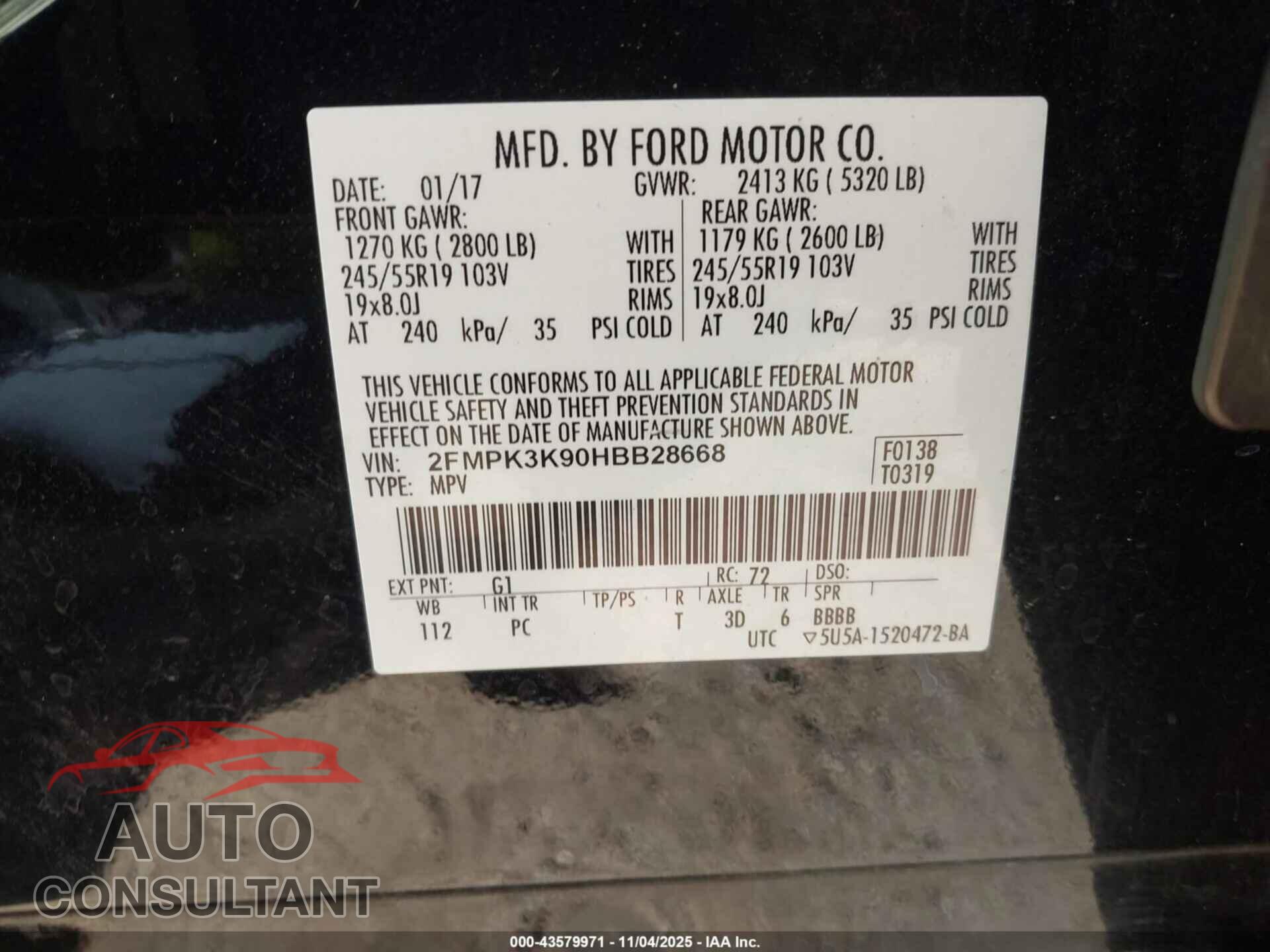 FORD EDGE 2017 - 2FMPK3K90HBB28668