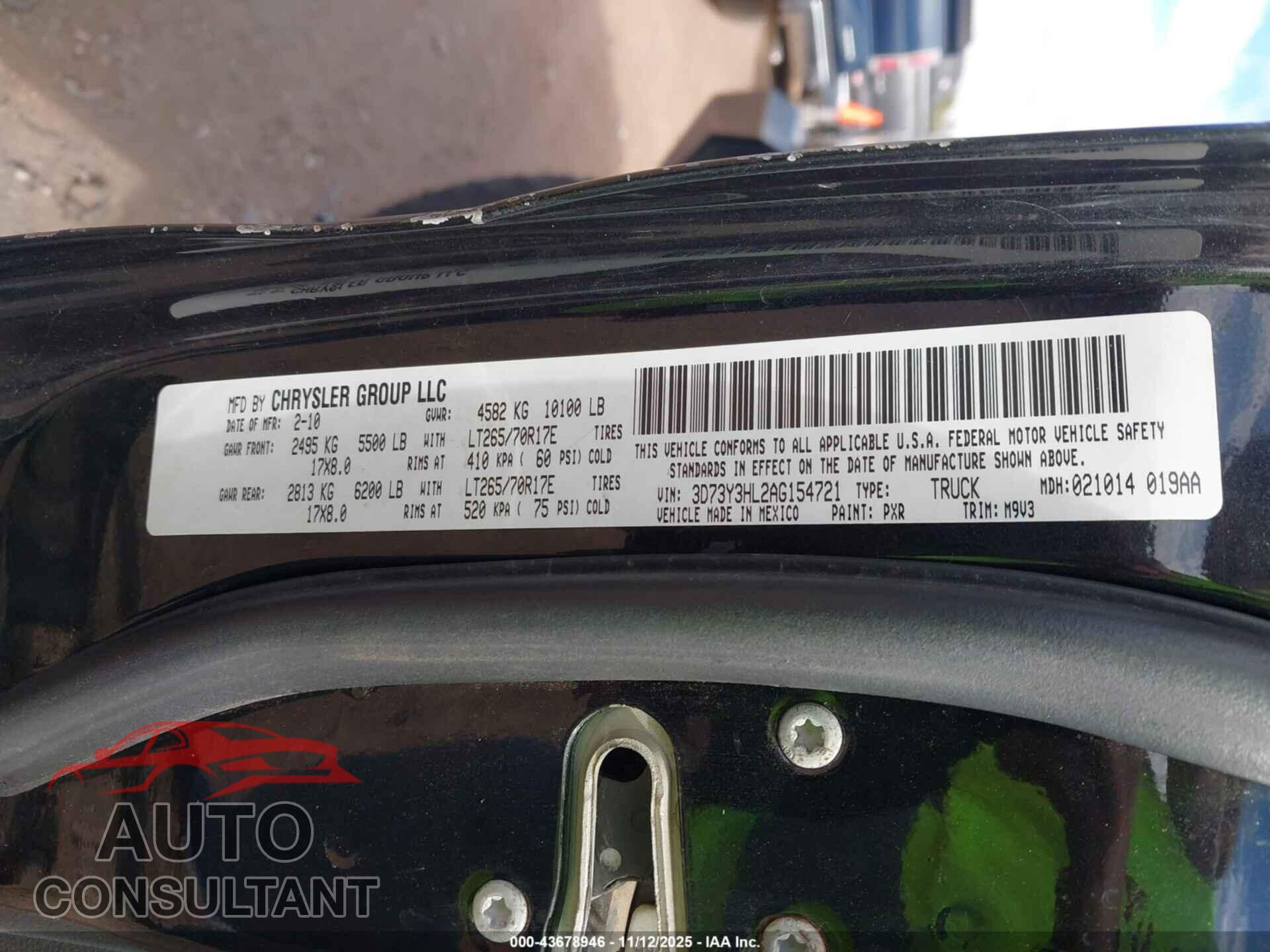 DODGE RAM 3500 2010 - 3D73Y3HL2AG154721