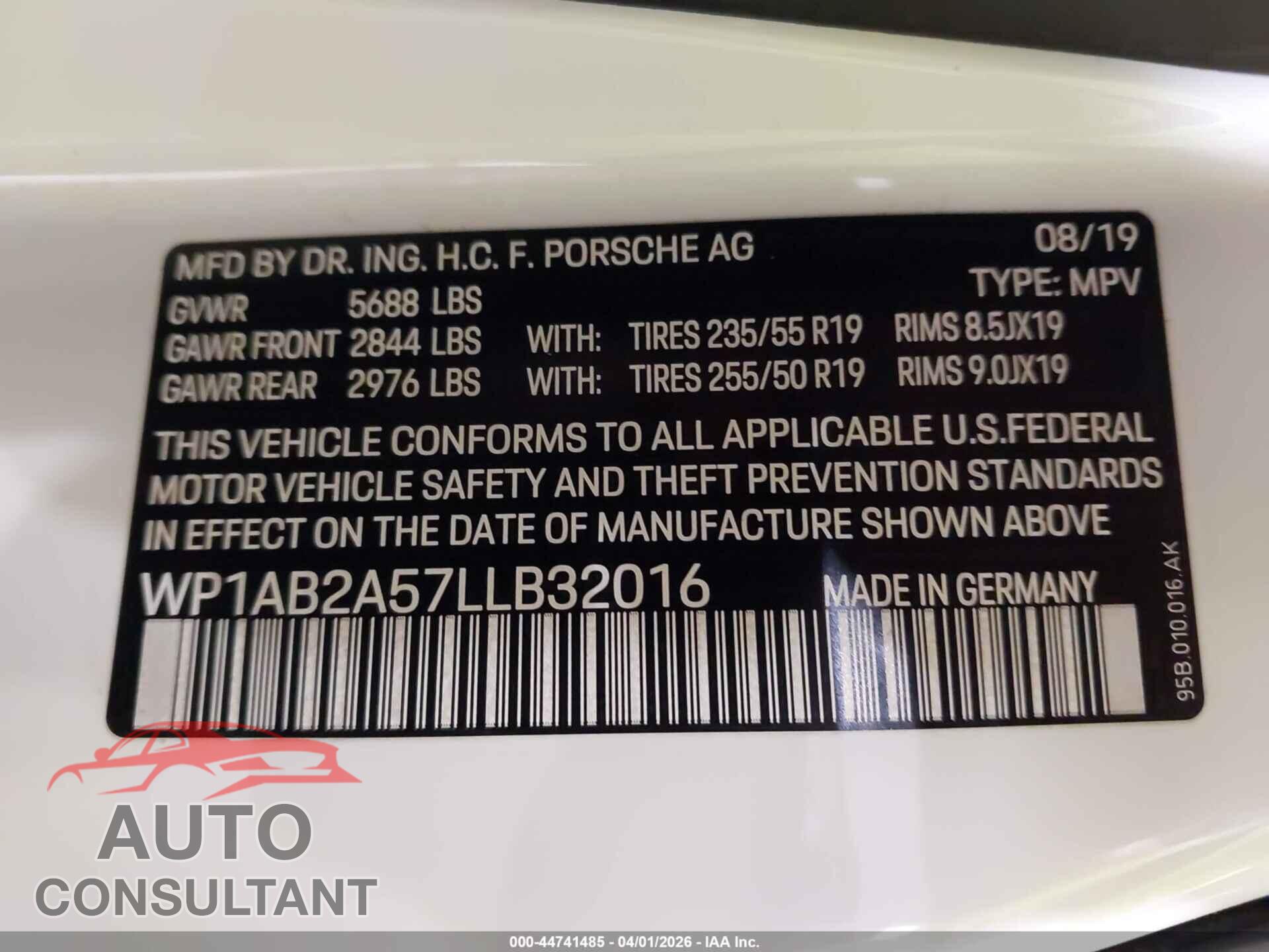 PORSCHE MACAN 2020 - WP1AB2A57LLB32016
