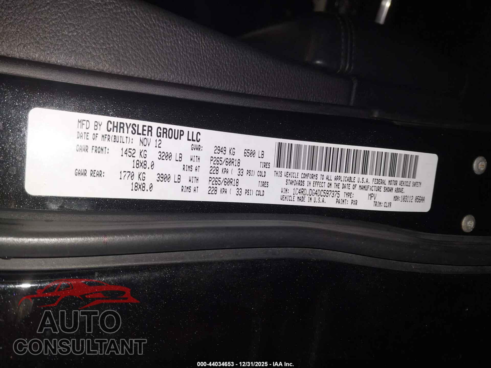 DODGE DURANGO 2013 - 1C4RDJDG4DC597375
