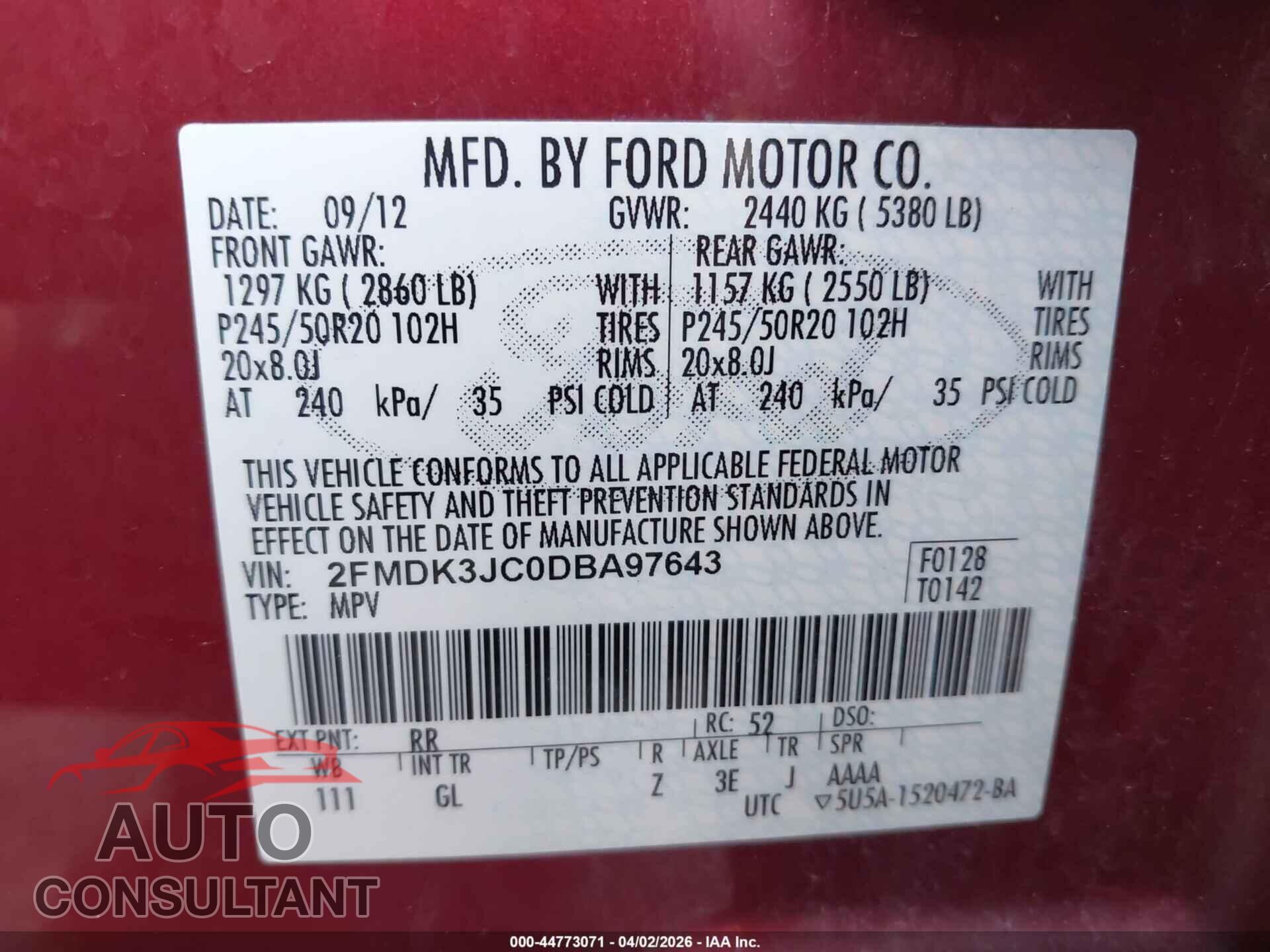 FORD EDGE 2013 - 2FMDK3JC0DBA97643