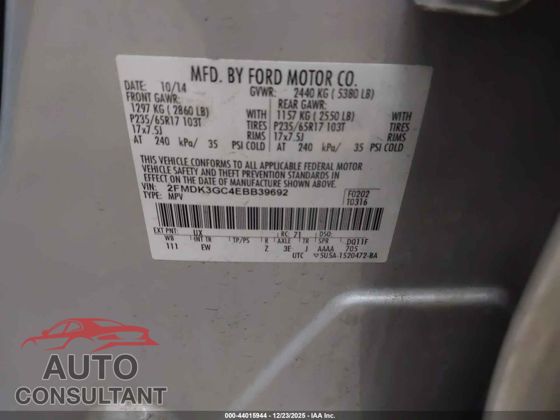 FORD EDGE 2014 - 2FMDK3GC4EBB39692
