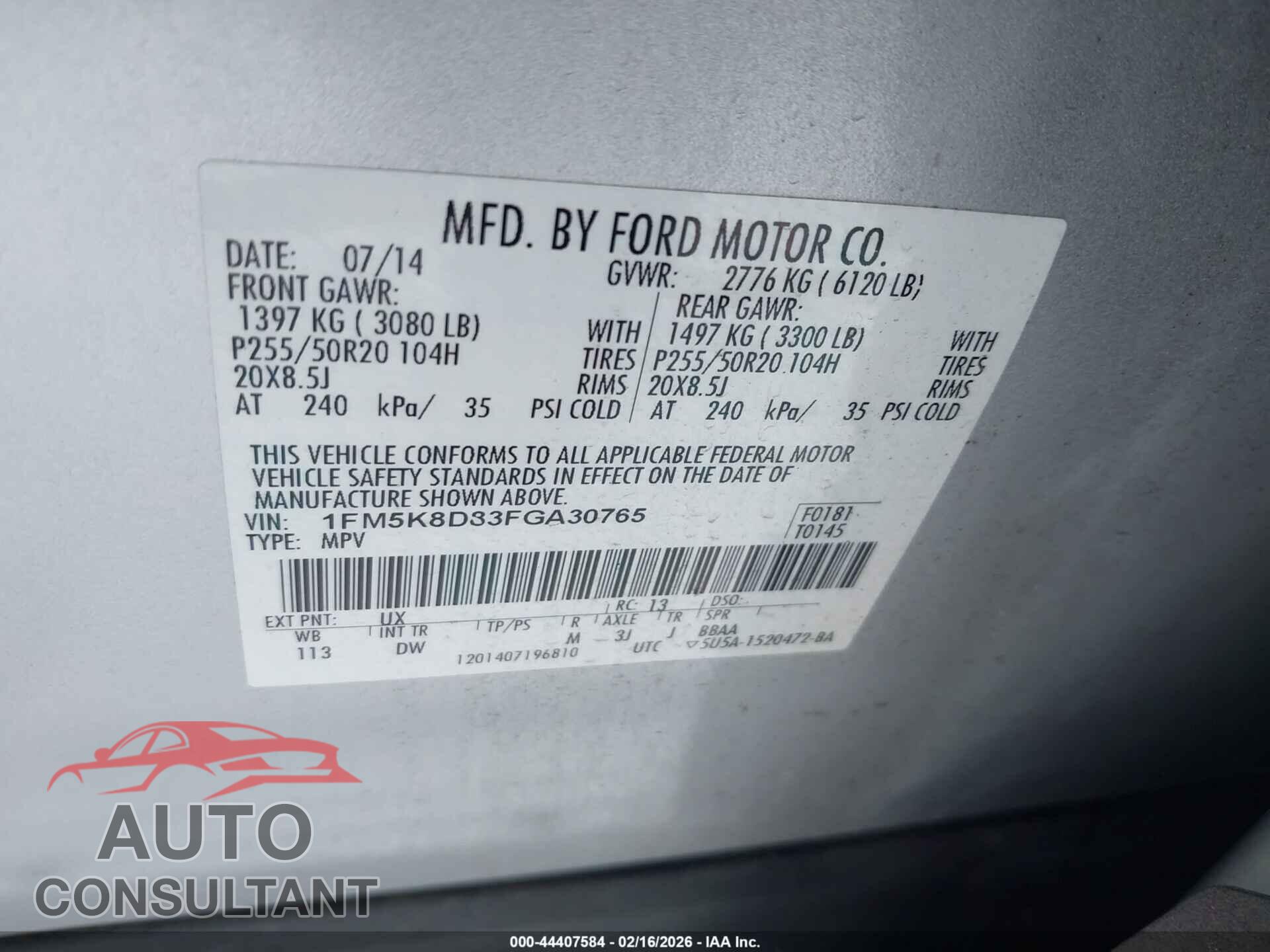 FORD EXPLORER 2015 - 1FM5K8D83FGA30765