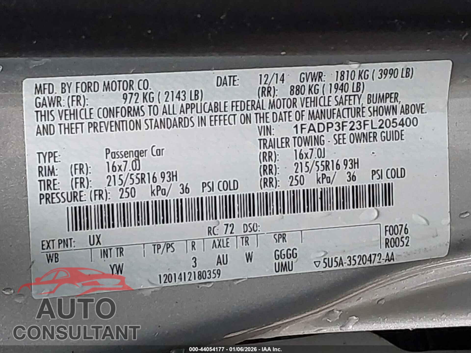 FORD FOCUS 2015 - 1FADP3F23FL205400