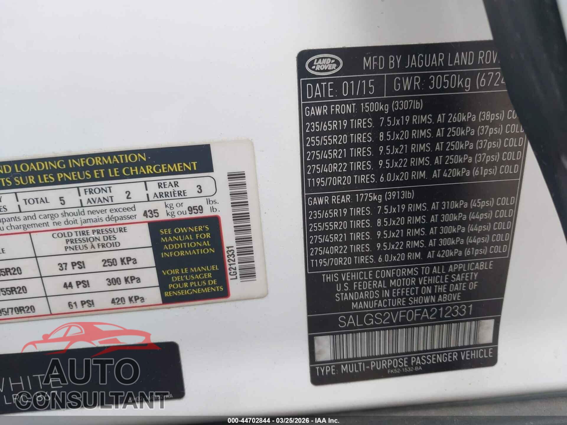 LAND ROVER RANGE ROVER 2015 - SALGS2VF0FA212331
