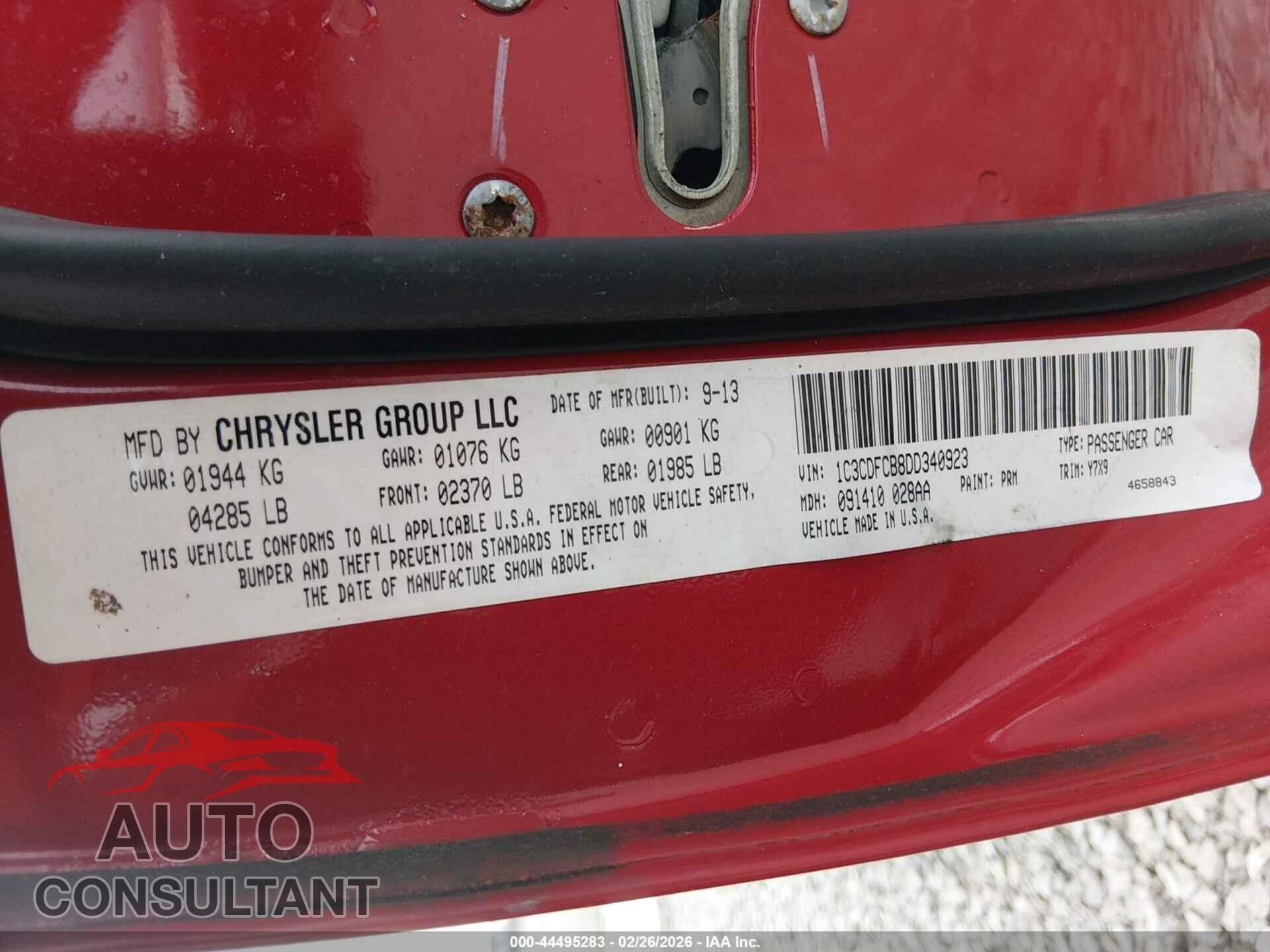 DODGE DART 2013 - 1C3CDFCB8DD340923