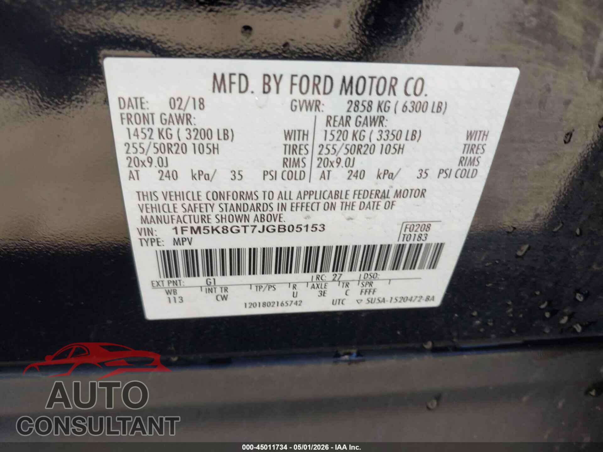 FORD EXPLORER 2018 - 1FM5K8GT7JGB05153