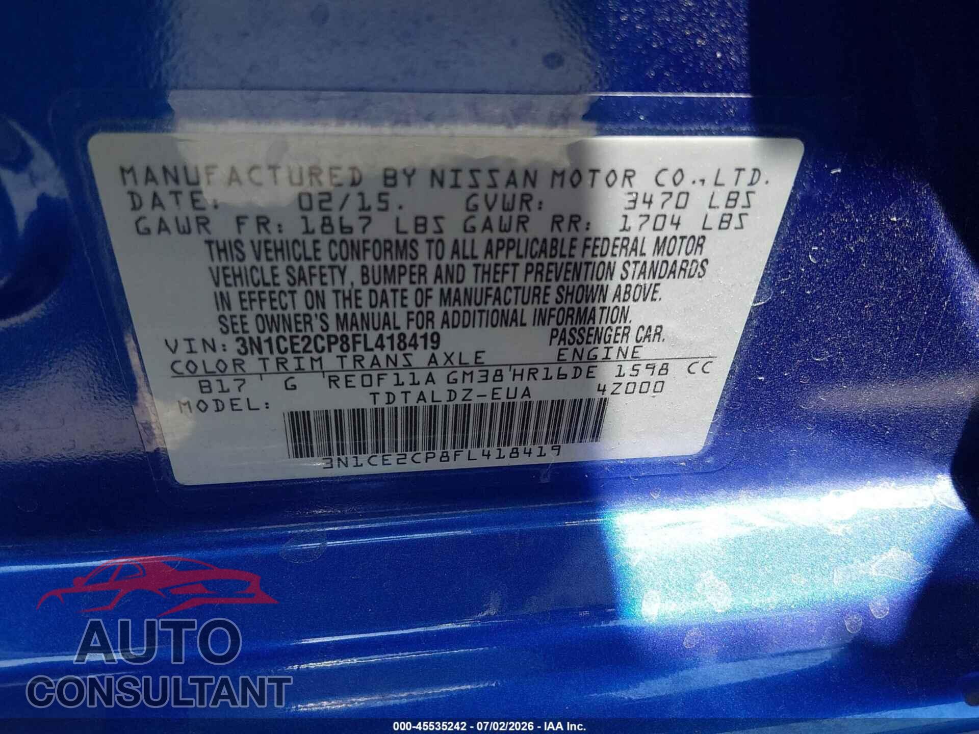 NISSAN VERSA NOTE 2015 - 3N1CE2CP8FL418419