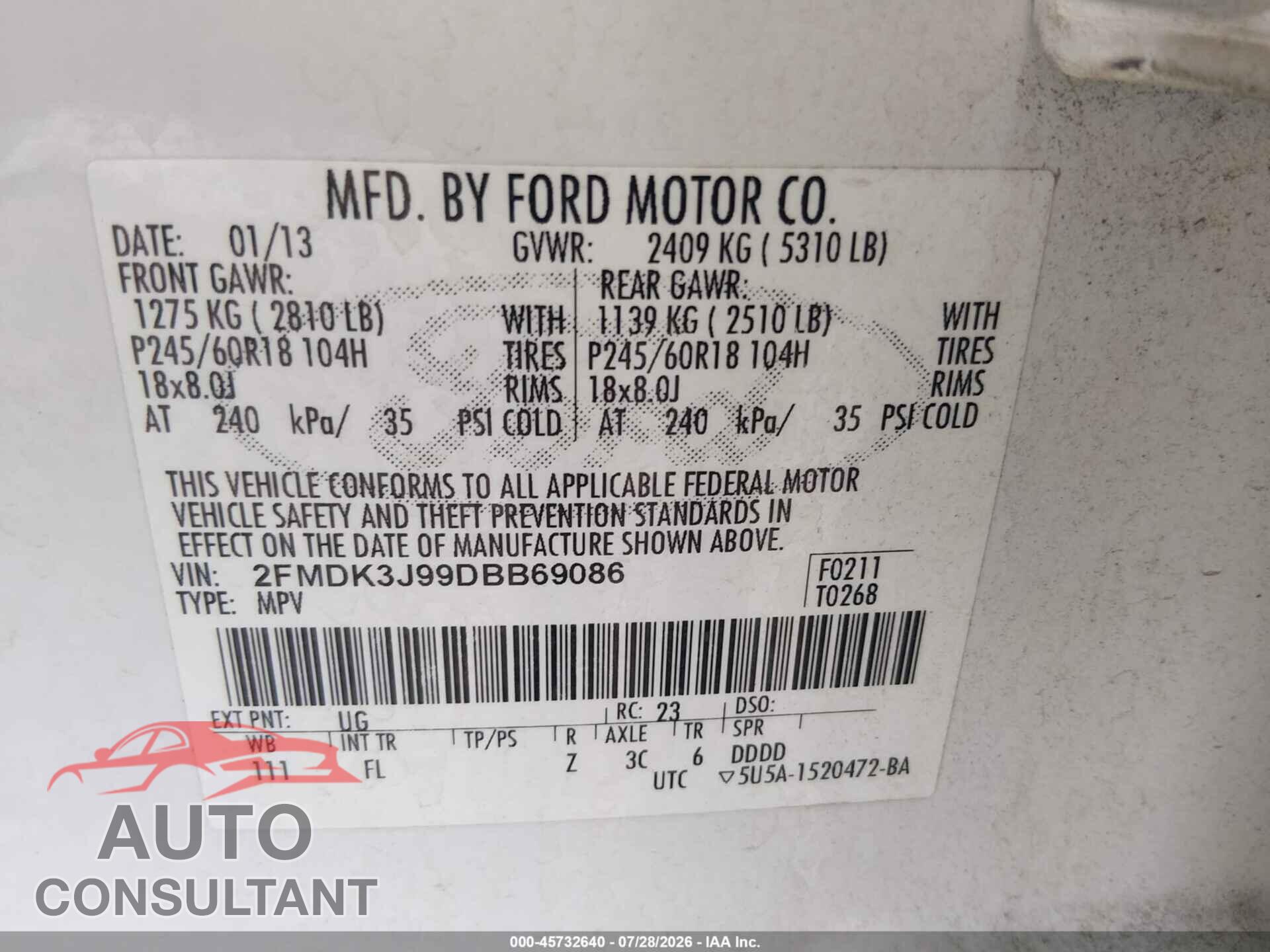 FORD EDGE 2013 - 2FMDK3J99DBB69086