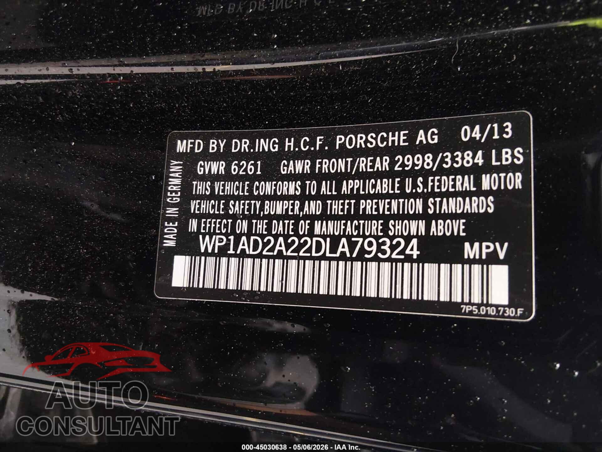 PORSCHE CAYENNE 2013 - WP1AD2A22DLA79324