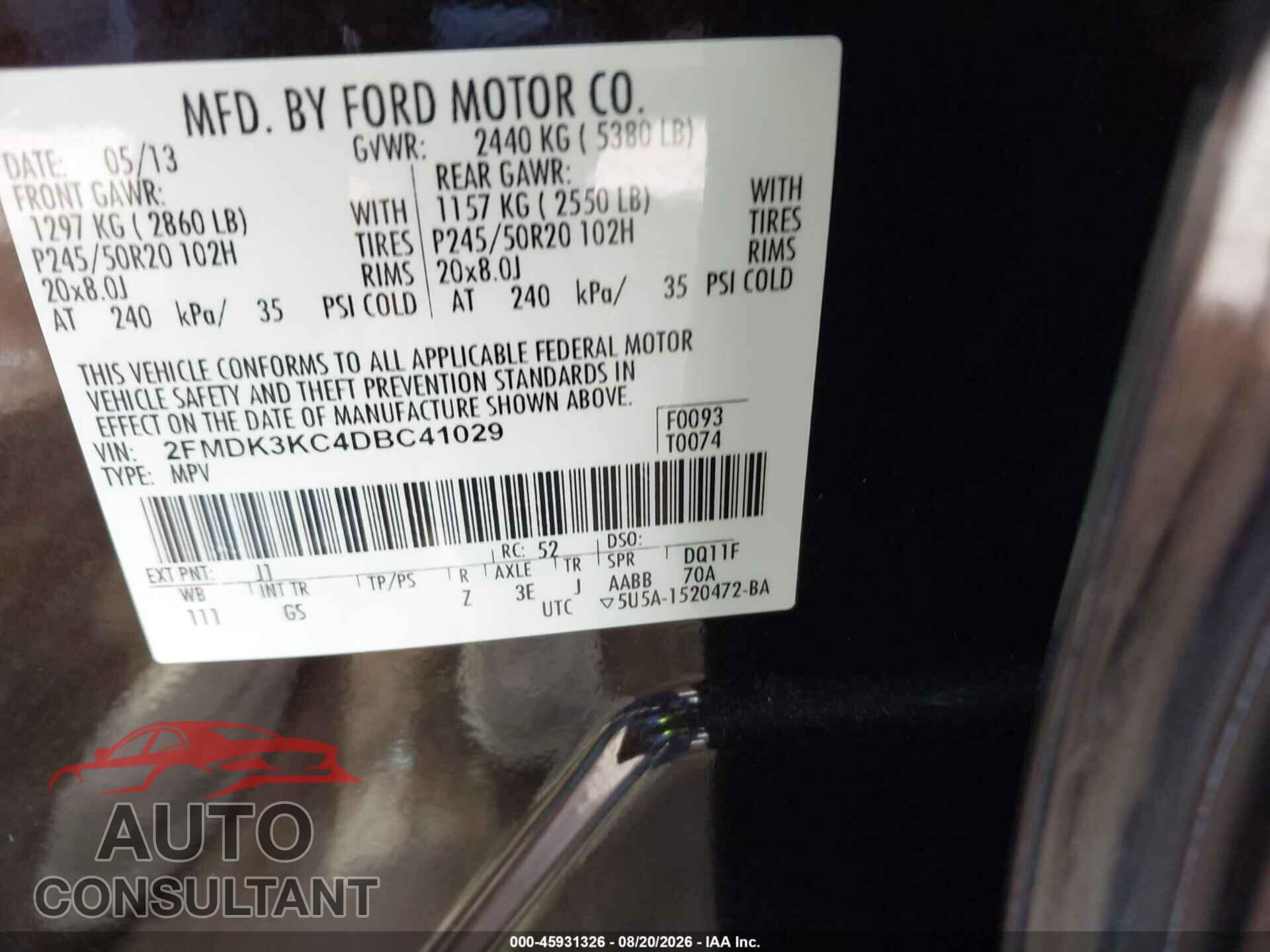 FORD EDGE 2013 - 2FMDK3KC4DBC41029