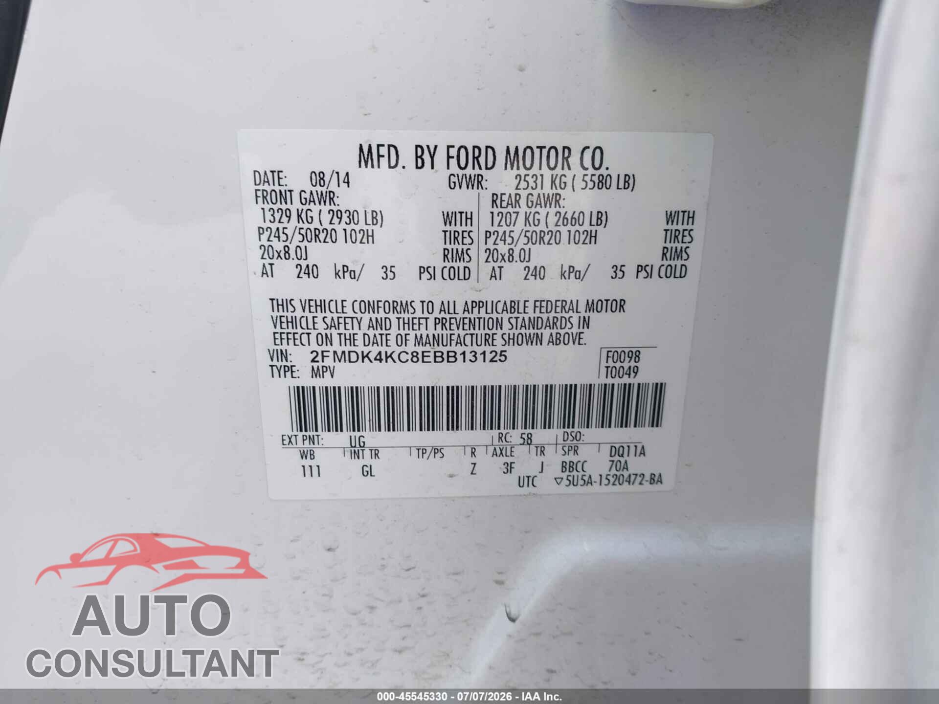 FORD EDGE 2014 - 2FMDK4KC8EBB13125