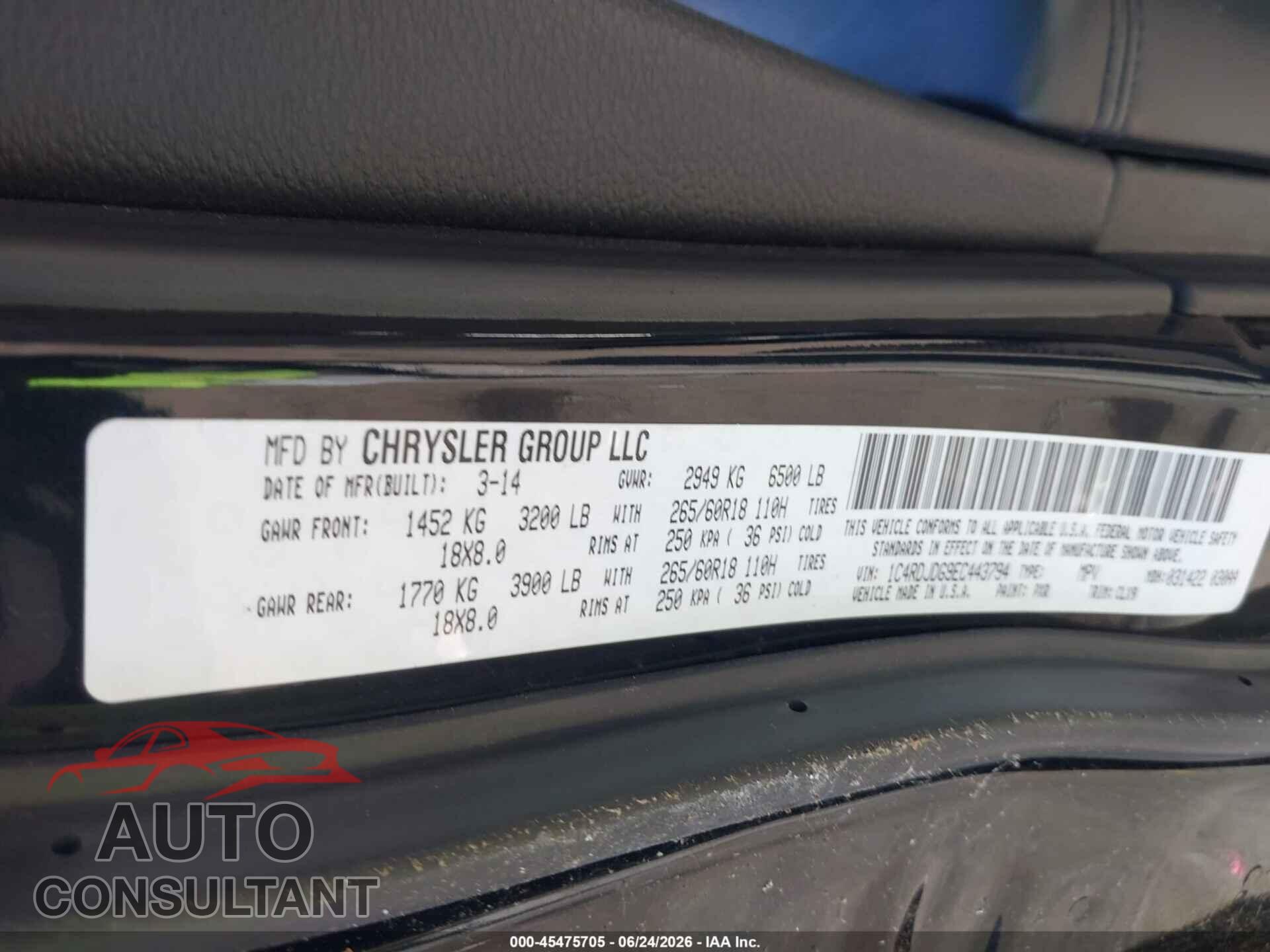 DODGE DURANGO 2014 - 1C4RDJDG9EC443794