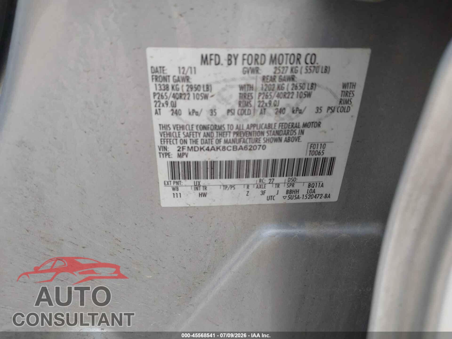 FORD EDGE 2012 - 2FMDK4AK8CBA62070