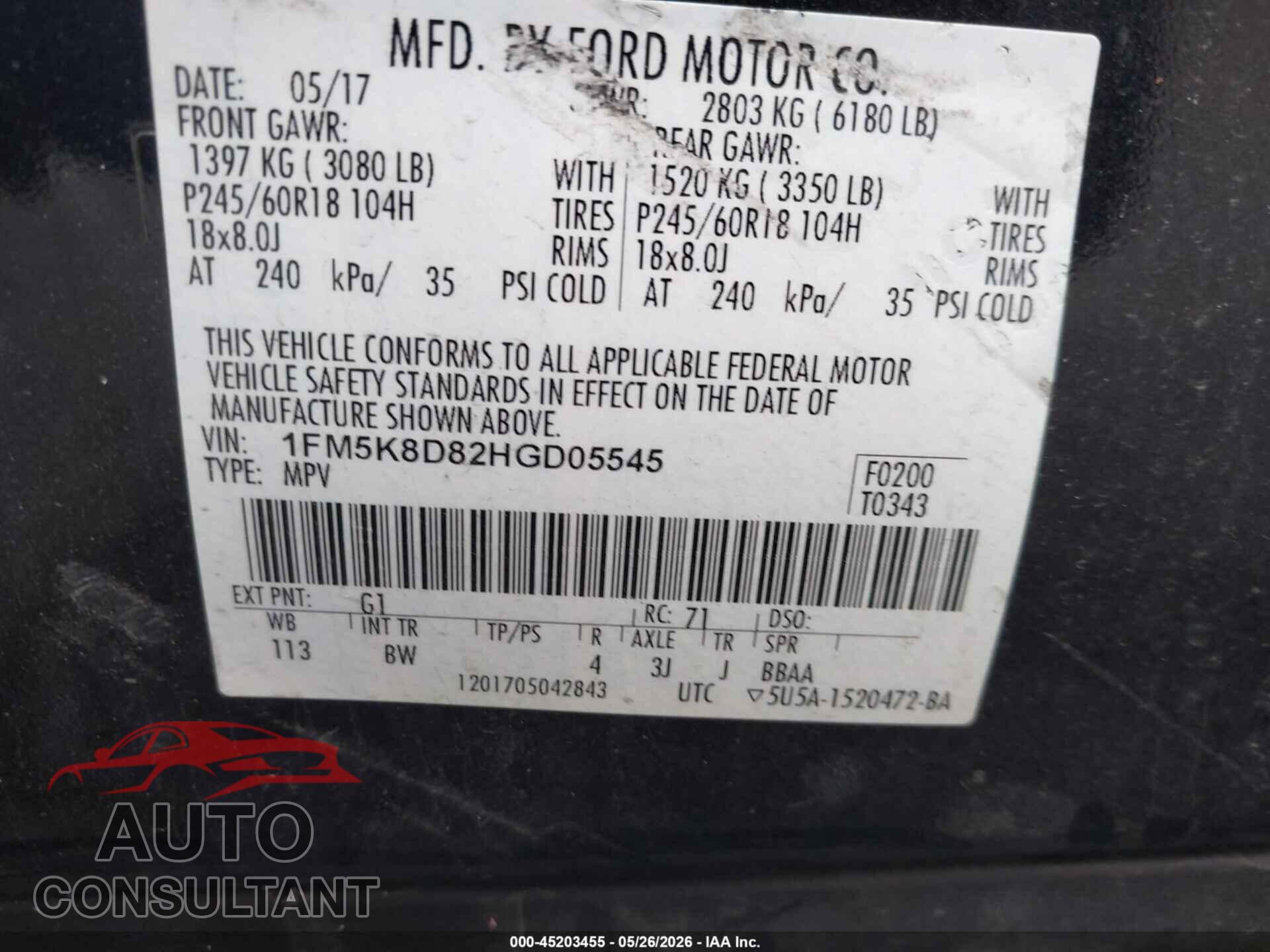 FORD EXPLORER 2017 - 1FM5K8D82HGD05545