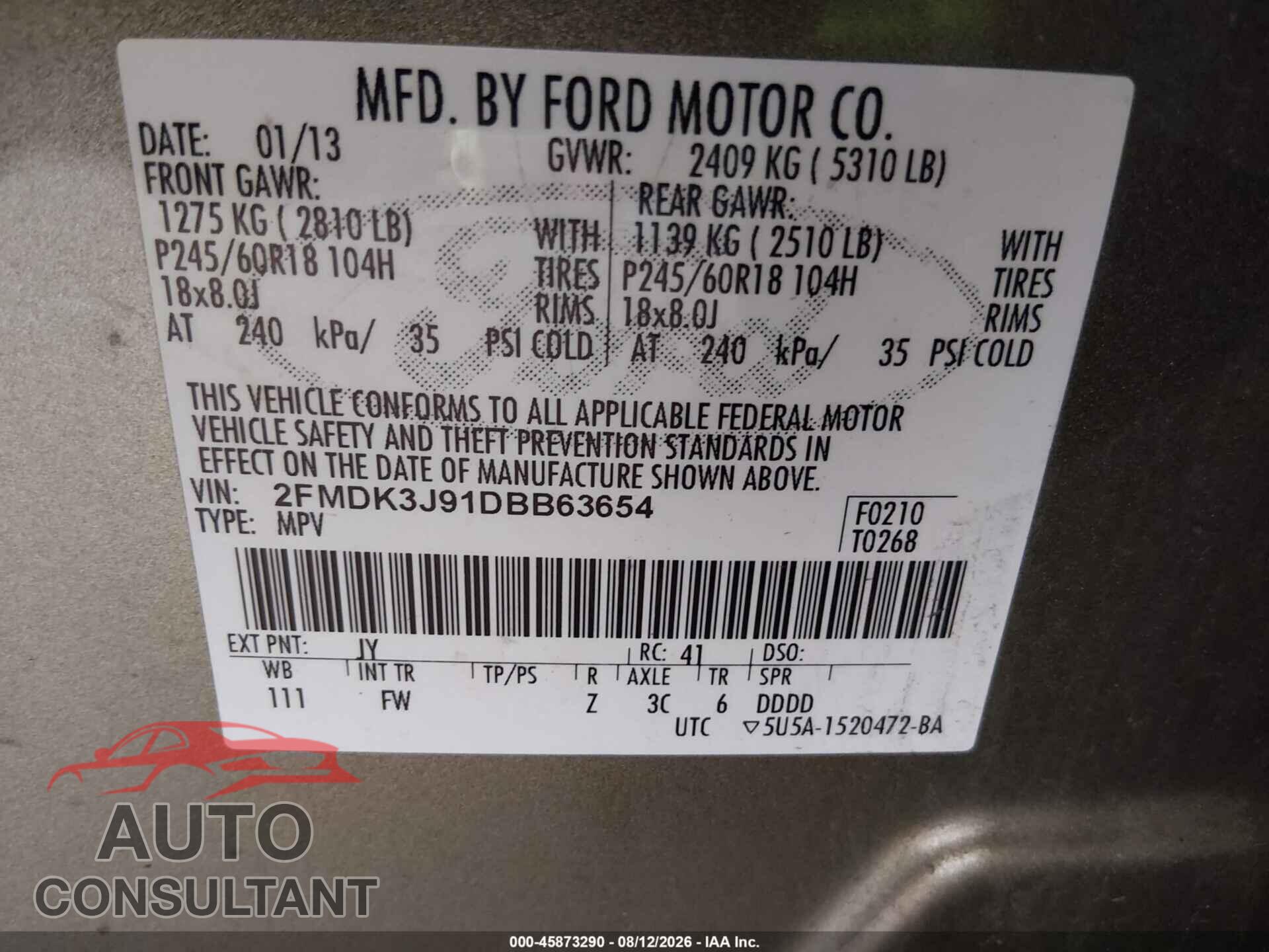 FORD EDGE 2013 - 2FMDK3J91DBB63654