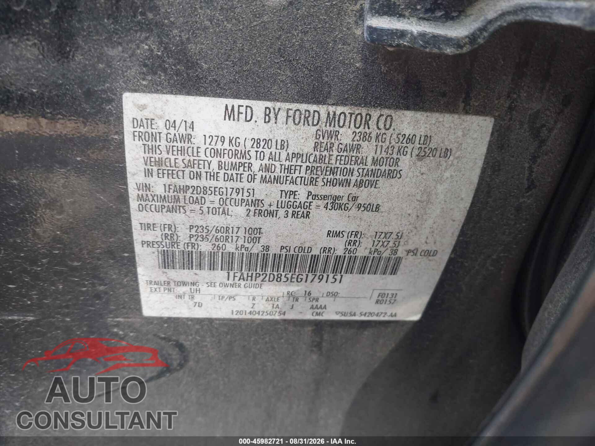FORD TAURUS 2014 - 1FAHP2D85EG179151