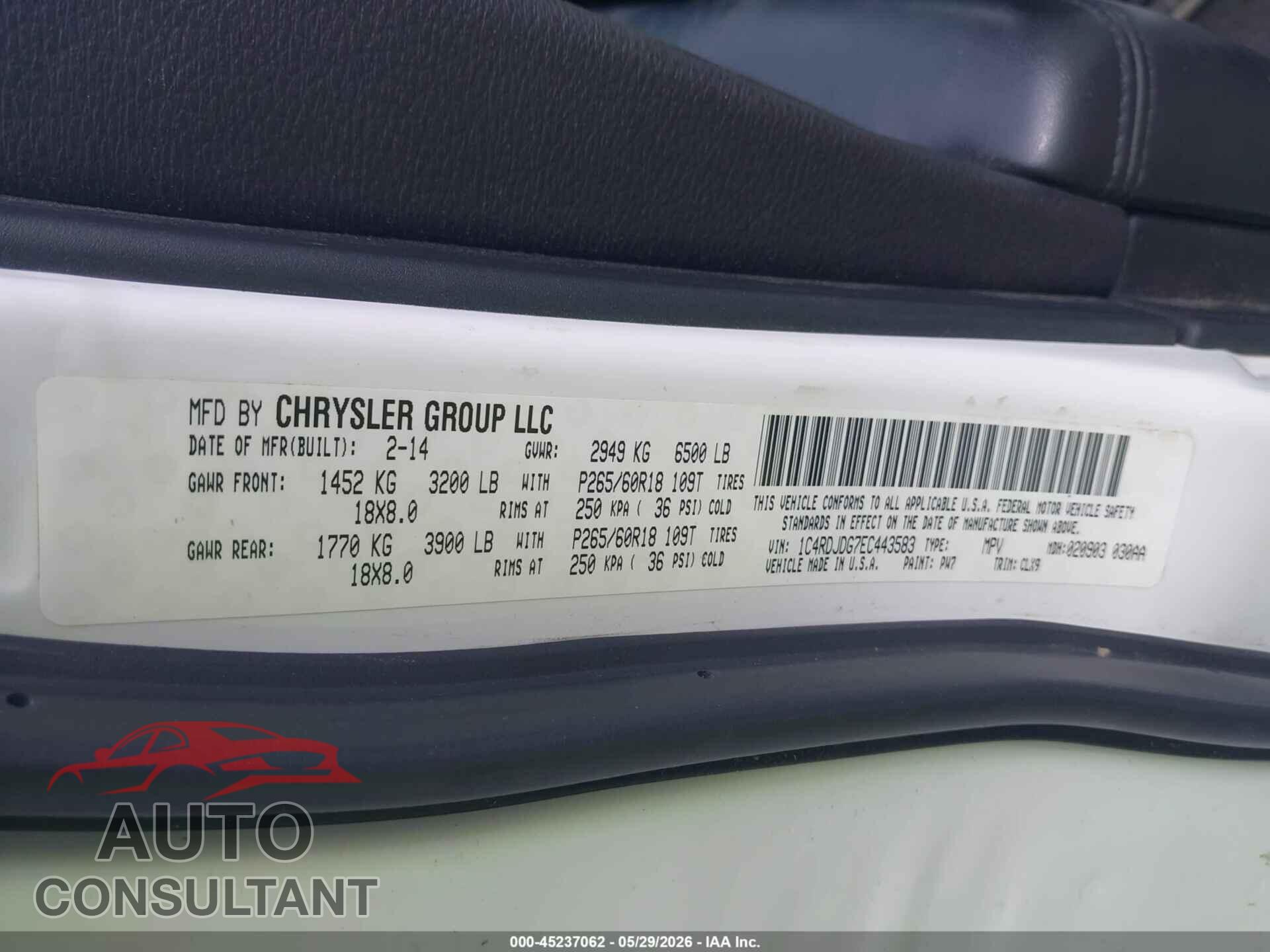 DODGE DURANGO 2014 - 1C4RDJDG7EC443583