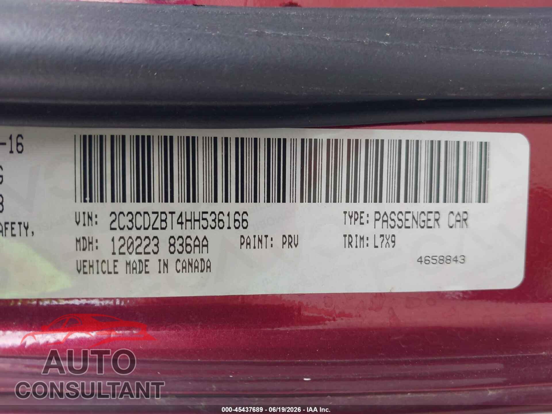 DODGE CHALLENGER 2017 - 2C3CDZBT4HH536166