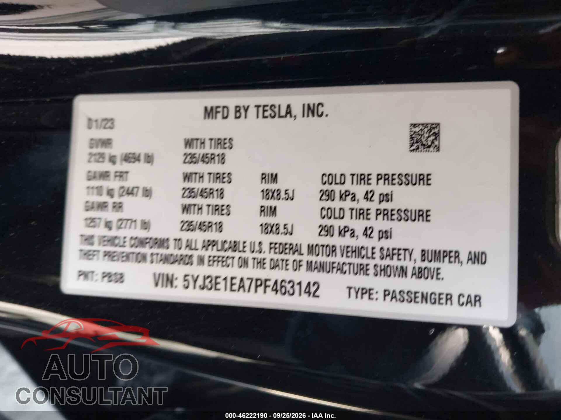 TESLA MODEL 3 2023 - 5YJ3E1EA7PF463142
