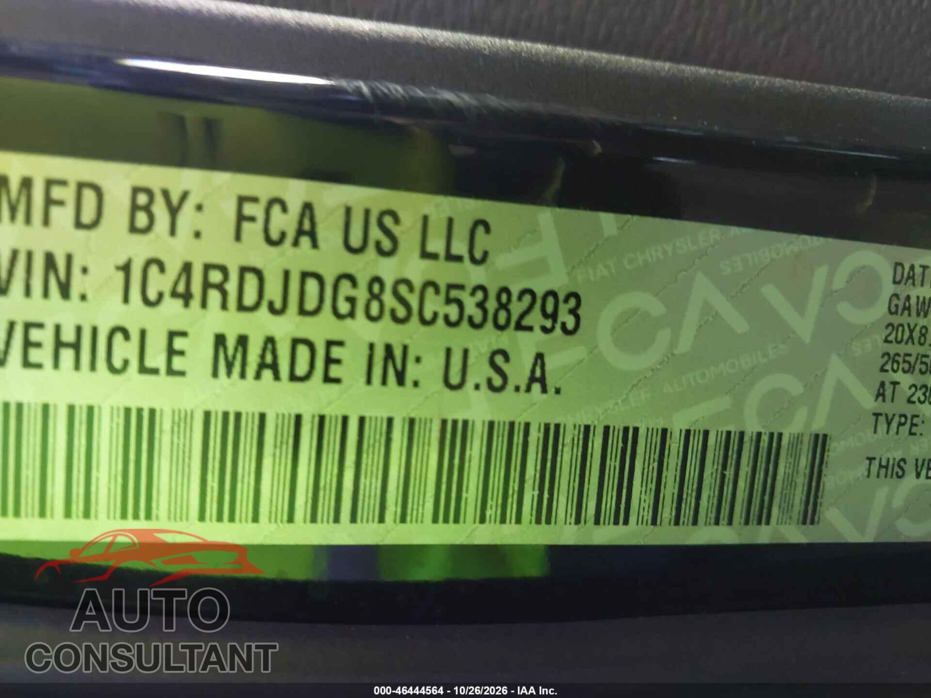 DODGE DURANGO 2025 - 1C4RDJDG8SC538293