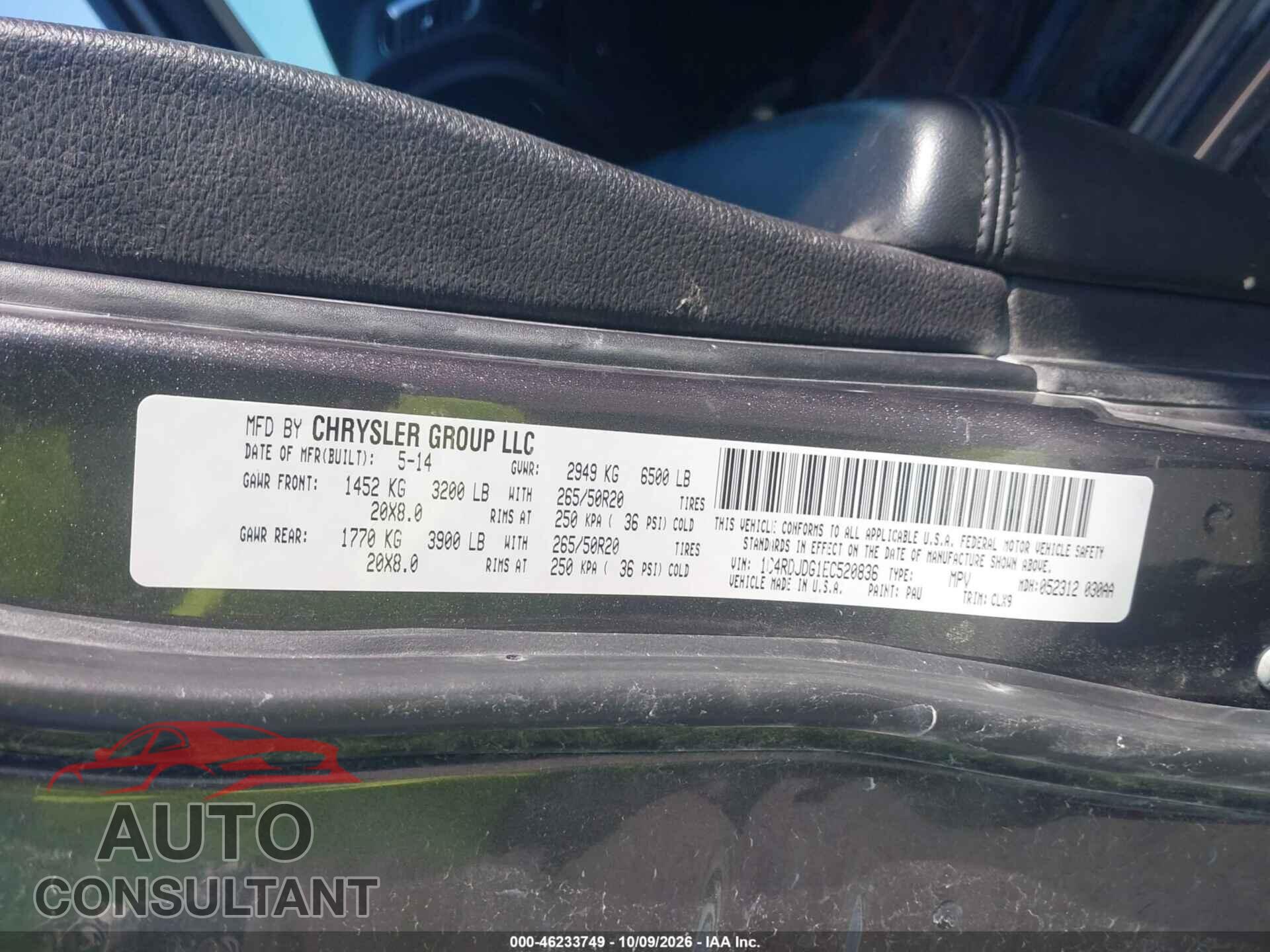DODGE DURANGO 2014 - 1C4RDJDG1EC520836