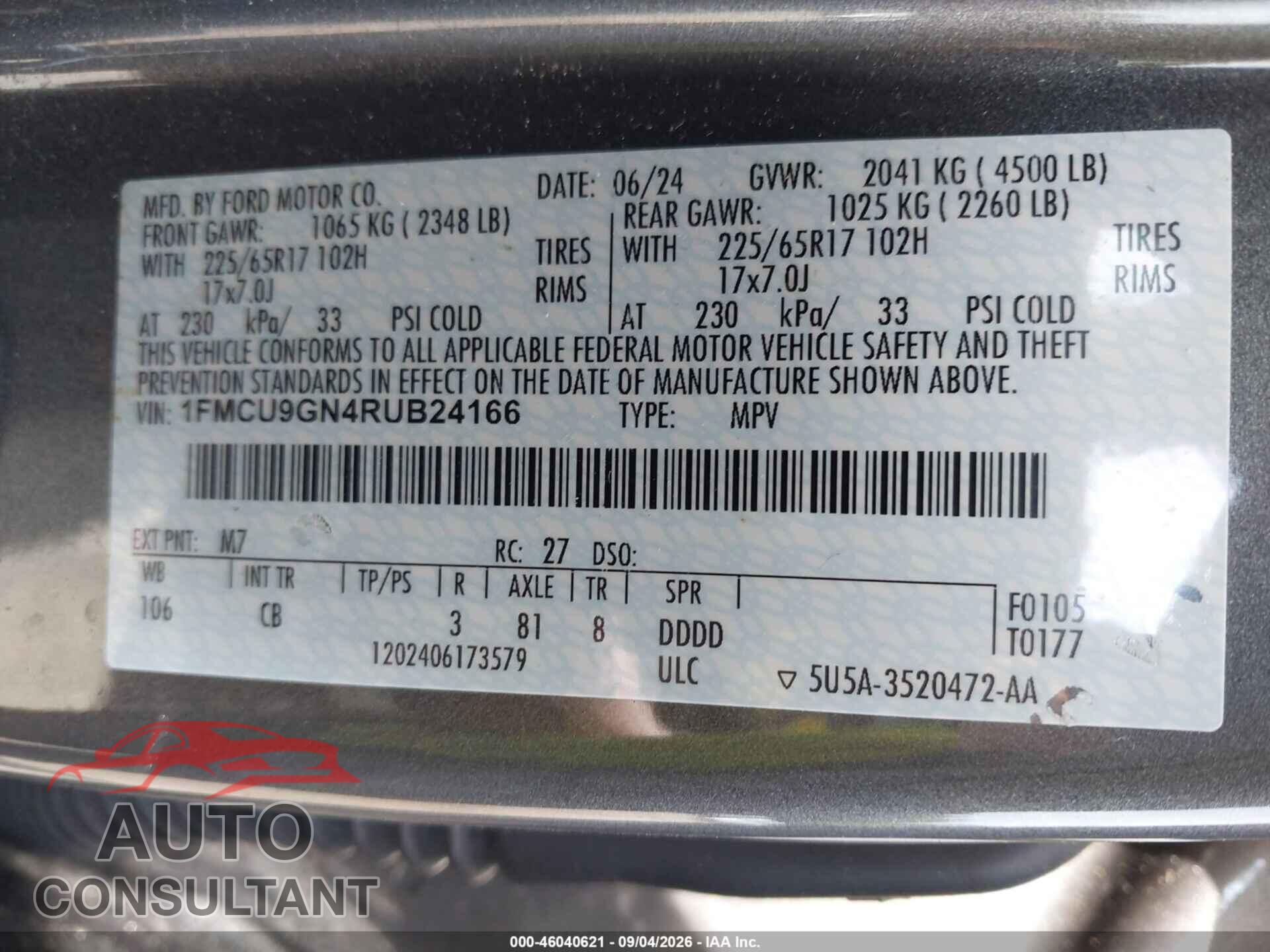 FORD ESCAPE 2024 - 1FMCU9GN4RUB24166