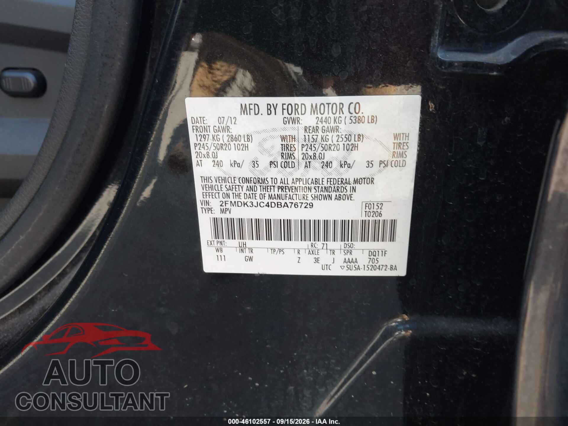 FORD EDGE 2013 - 2FMDK3JC4DBA76729