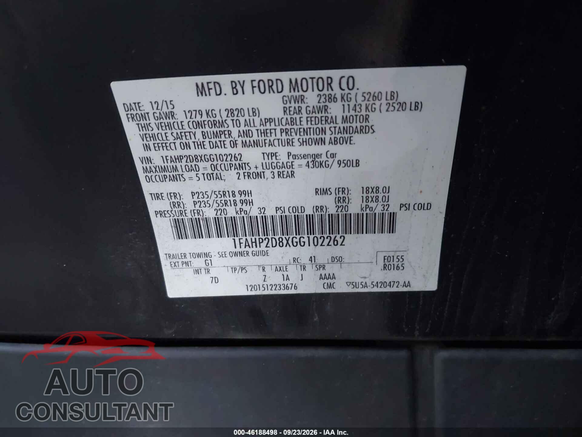FORD TAURUS 2016 - 1FAHP2D8XGG102262