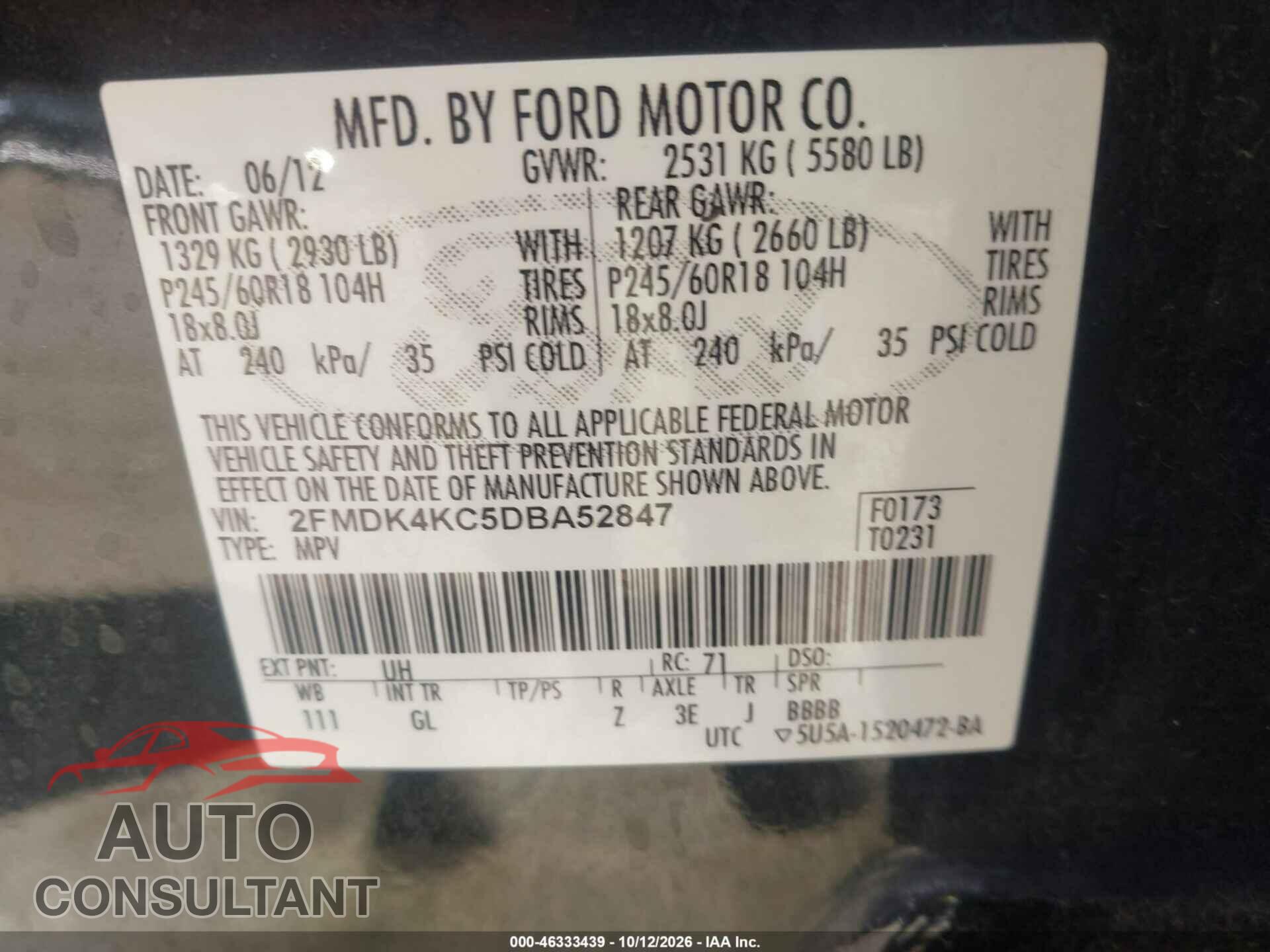 FORD EDGE 2013 - 2FMDK4KC5DBA52847