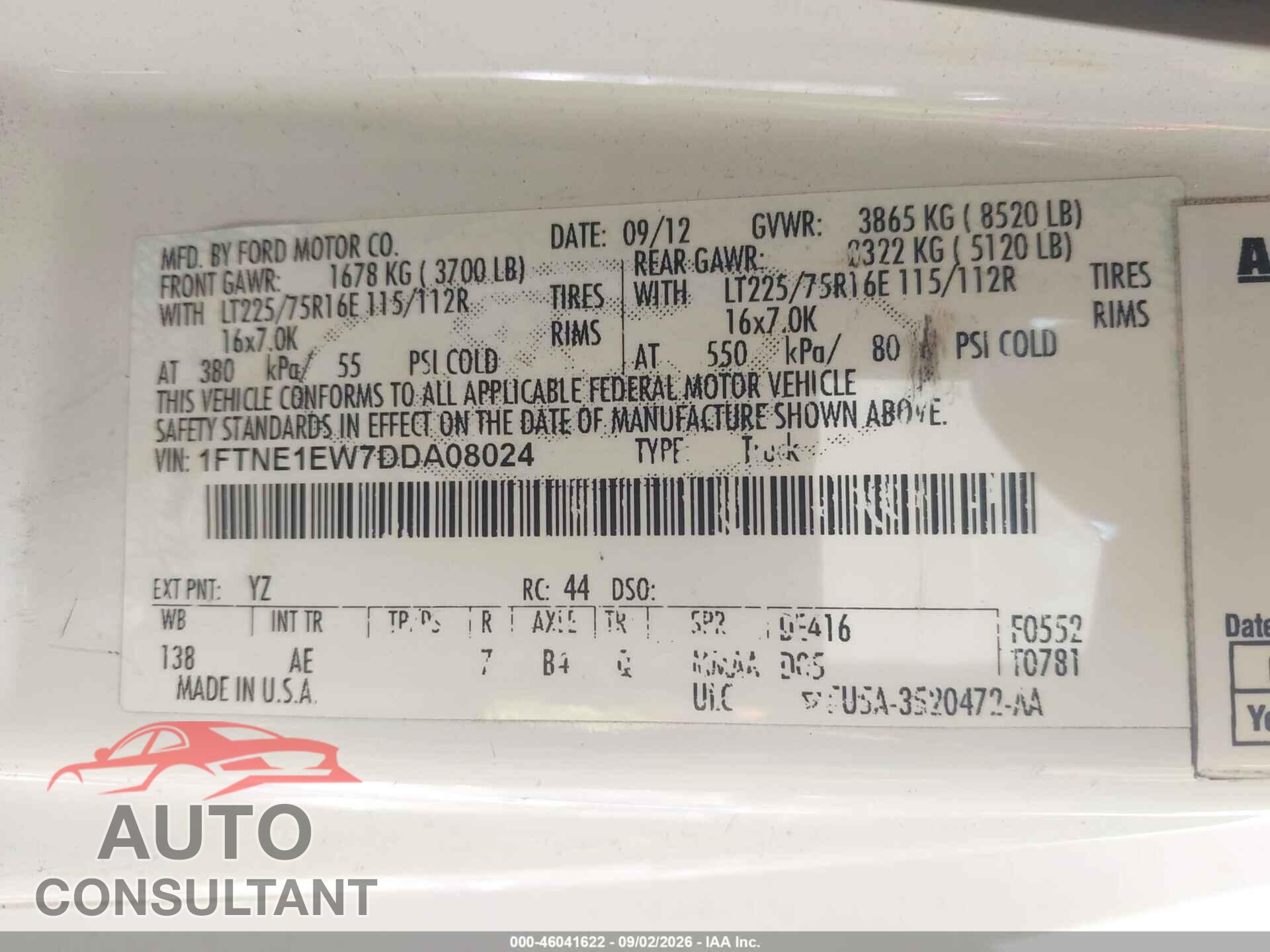 FORD E-150 2013 - 1FTNE1EW7DDA08024