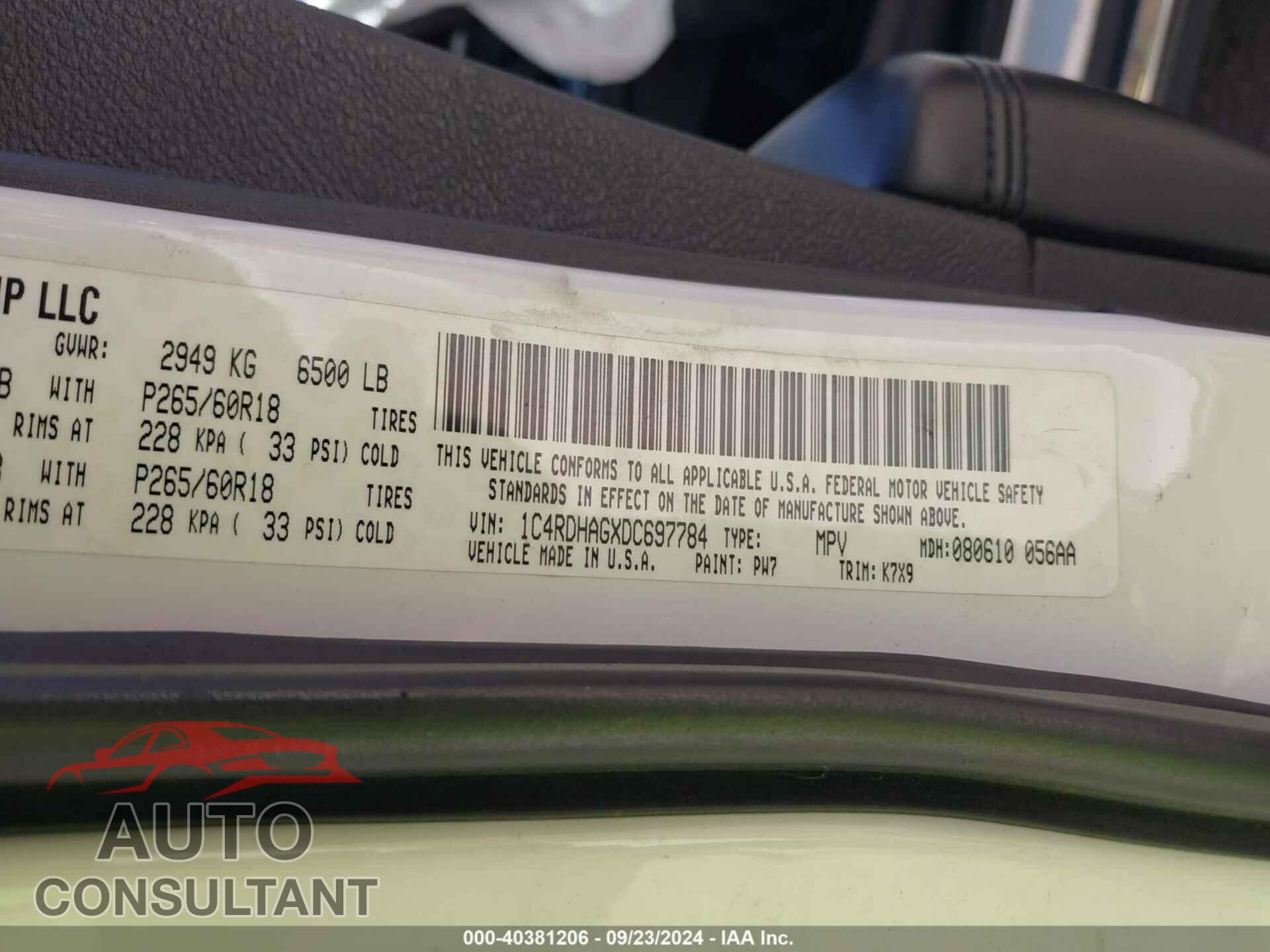 DODGE DURANGO 2013 - 1C4RDHAGXDC697784