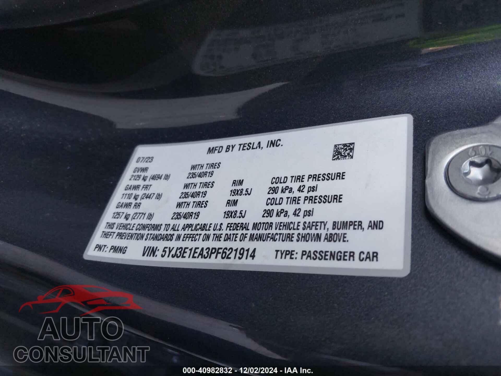 TESLA MODEL 3 2023 - 5YJ3E1EA3PF621914