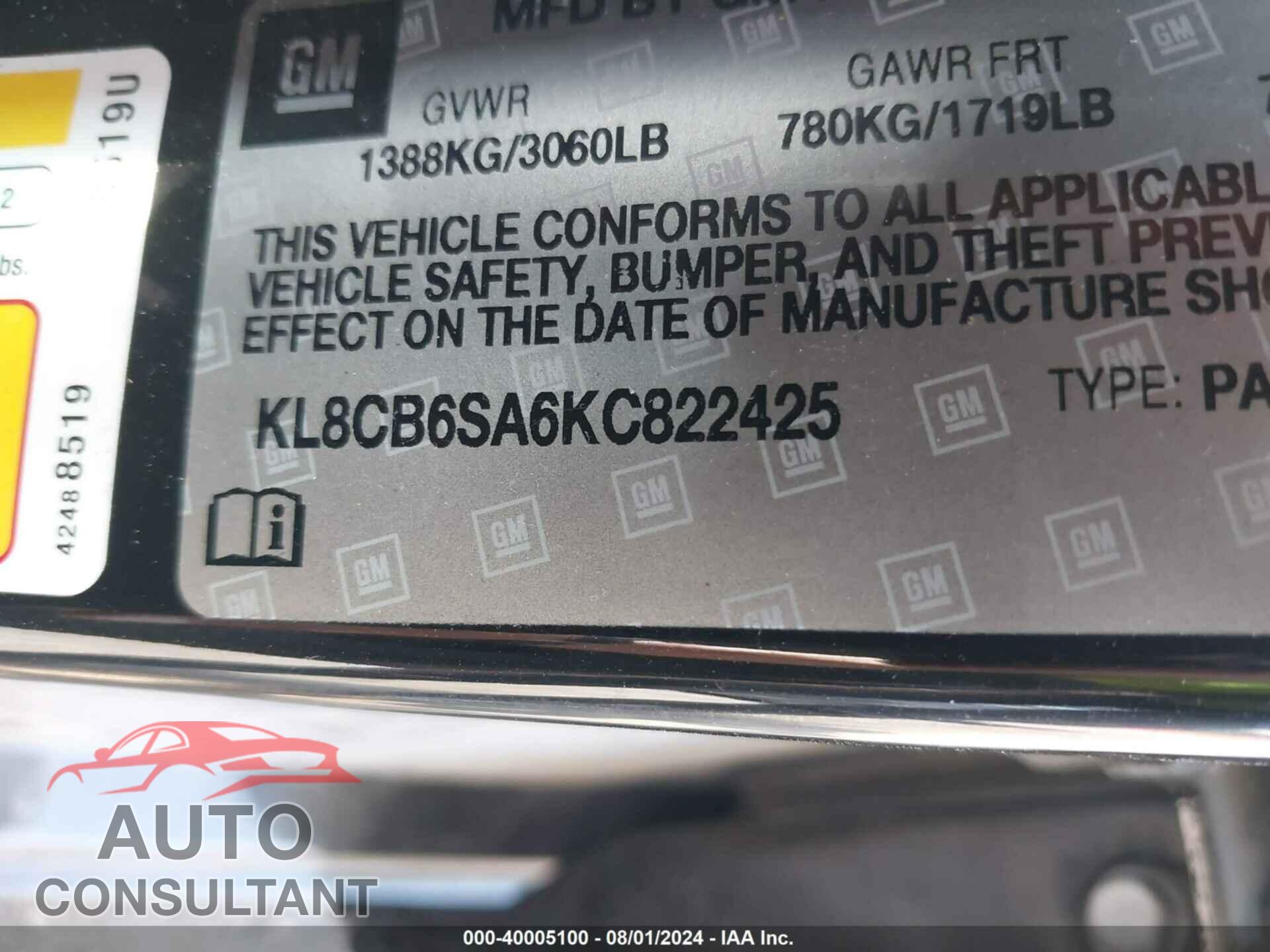 CHEVROLET SPARK 2019 - KL8CB6SA6KC822425