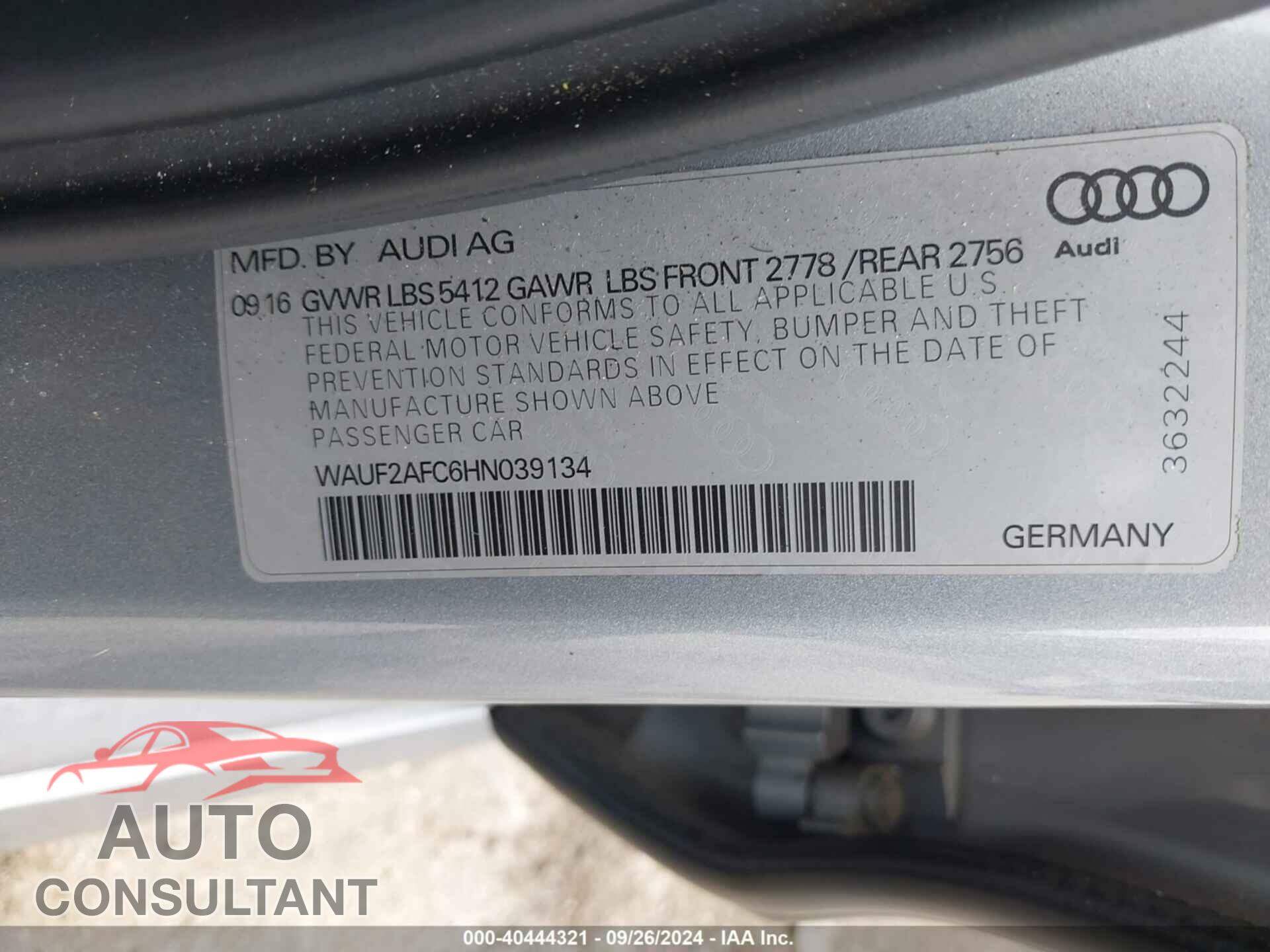 AUDI A6 2017 - WAUF2AFC6HN039134