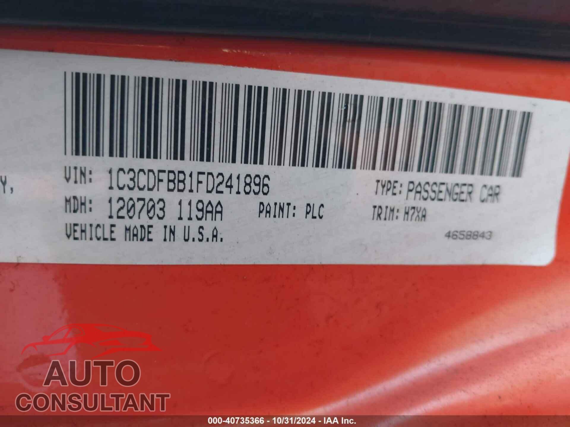 DODGE DART 2015 - 1C3CDFBB1FD241896