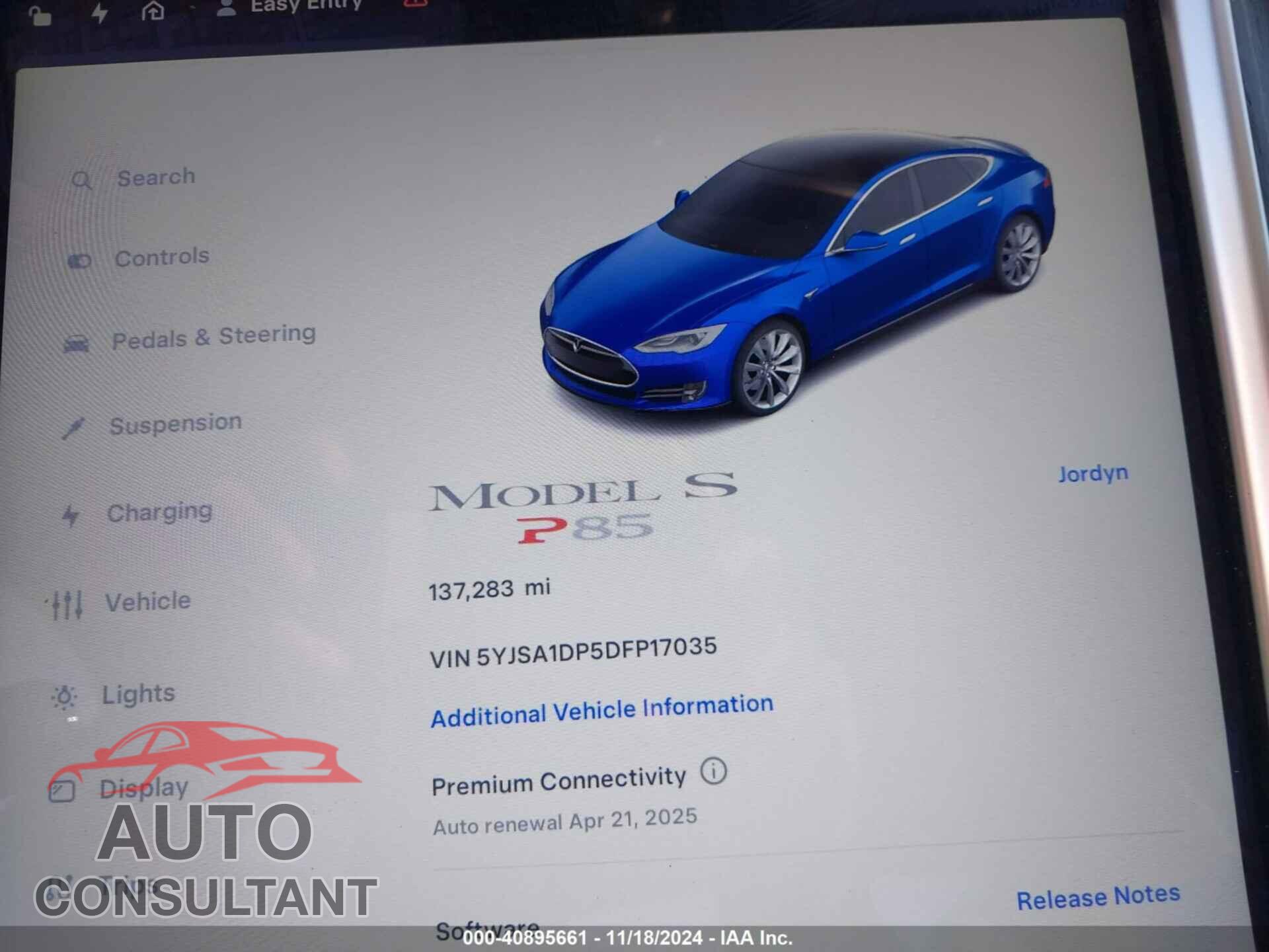 TESLA MODEL S 2013 - 5YJSA1DP5DFP17035