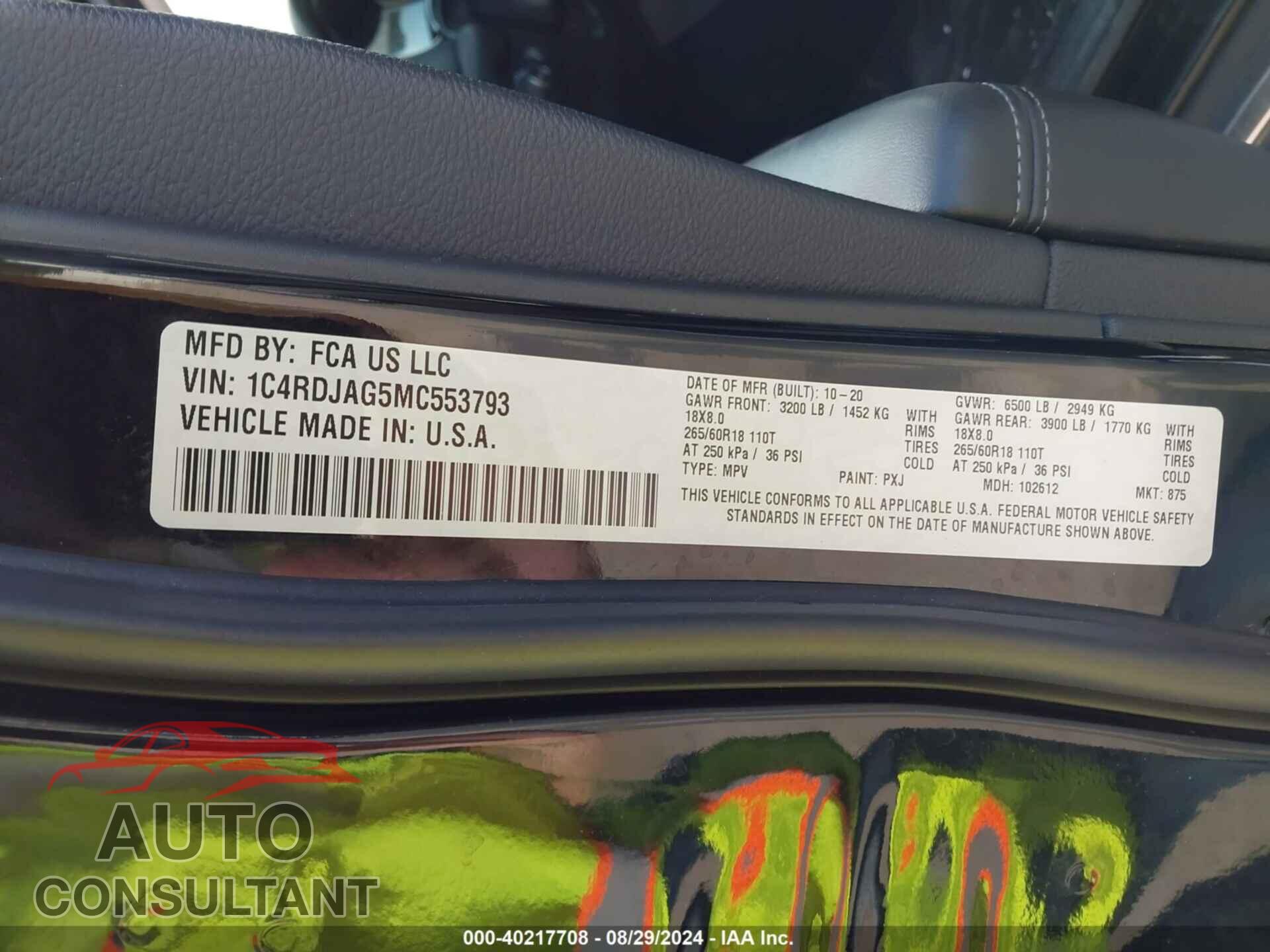 DODGE DURANGO 2021 - 1C4RDJAG5MC553793