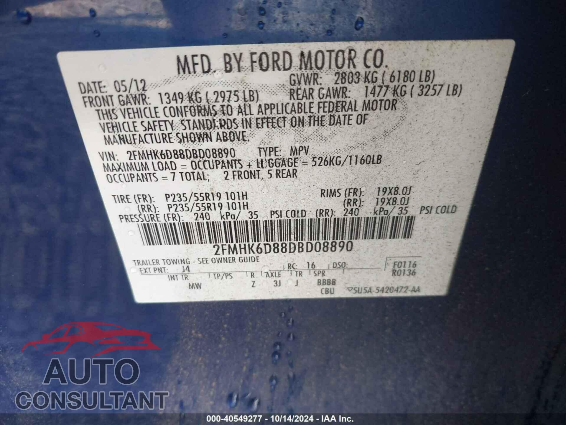FORD FLEX 2013 - 2FMHK6D88DBD08890