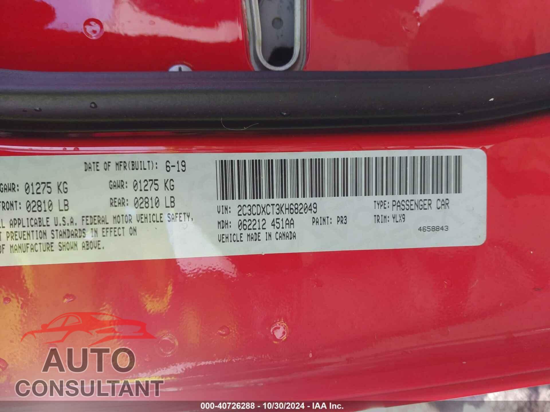 DODGE CHARGER 2019 - 2C3CDXCT3KH682049