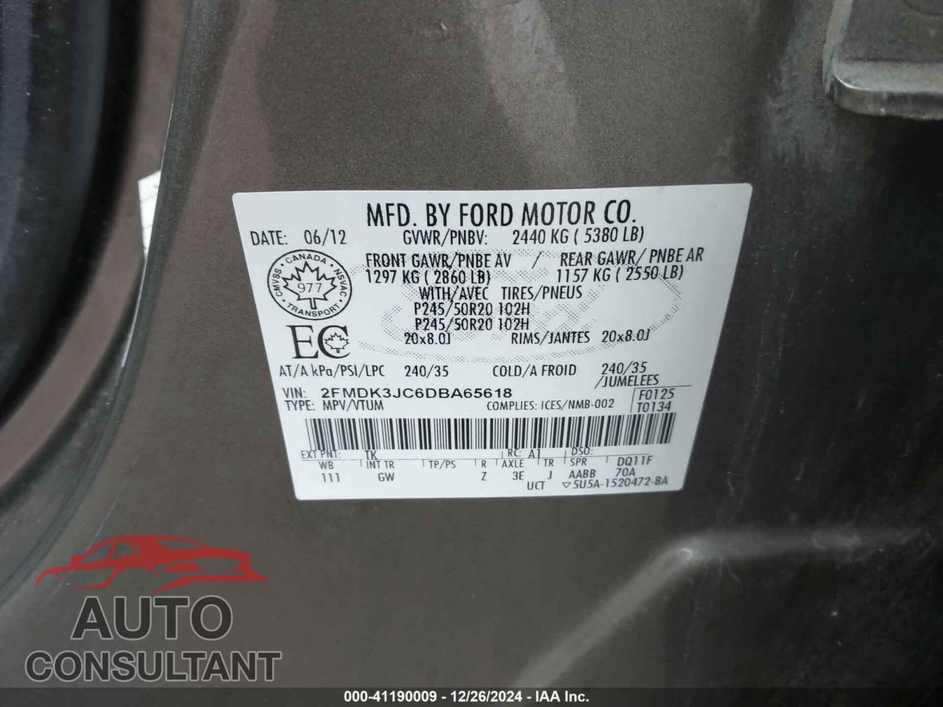 FORD EDGE 2013 - 2FMDK3JC6DBA65618