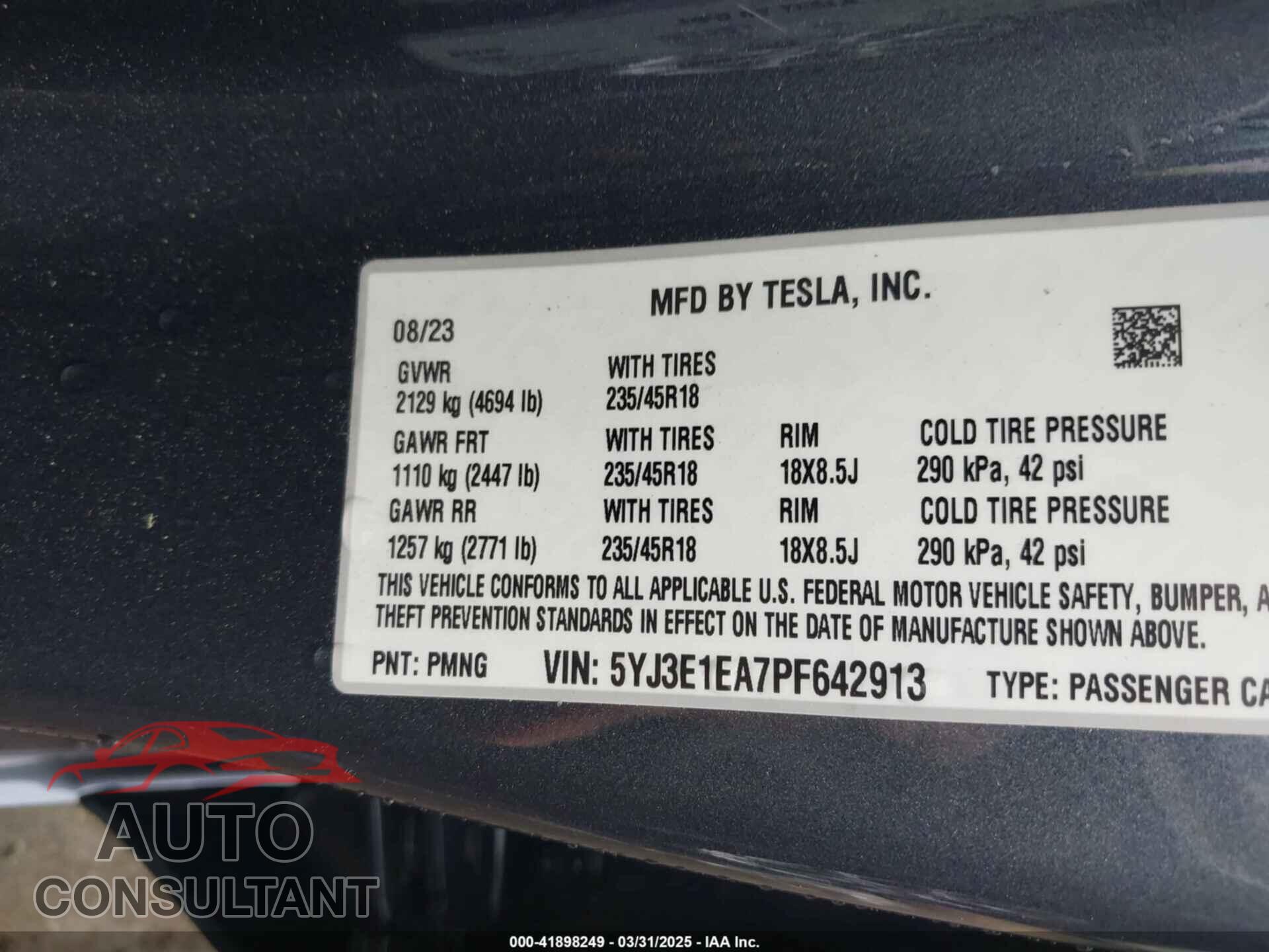 TESLA MODEL 3 2023 - 5YJ3E1EA7PF642913