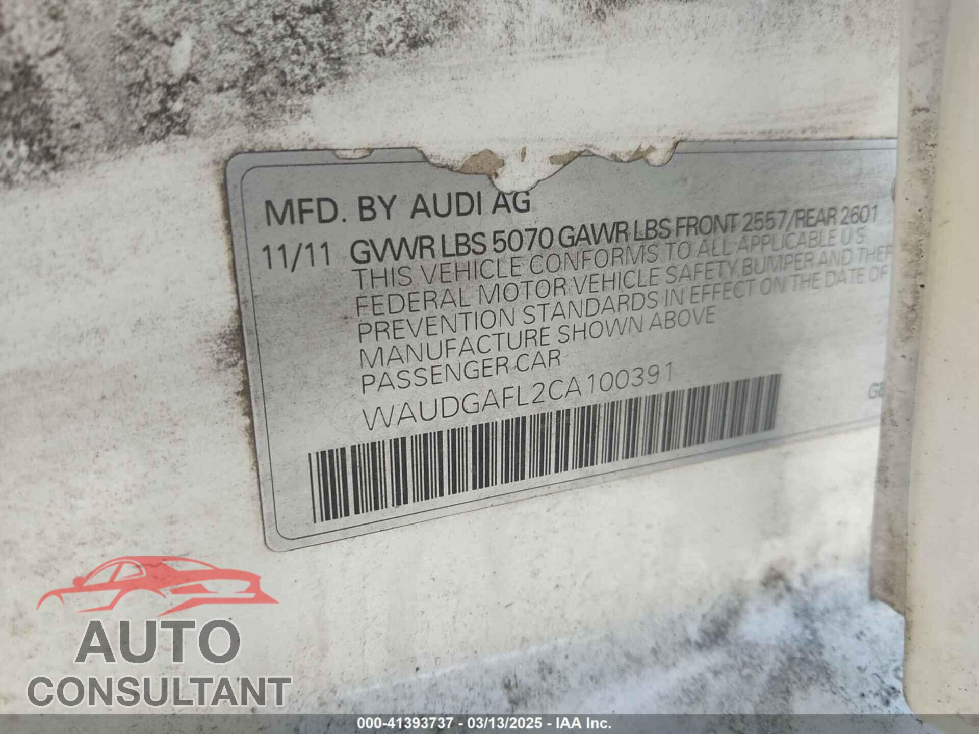 AUDI S4 2012 - WAUDGAFL2CA100391