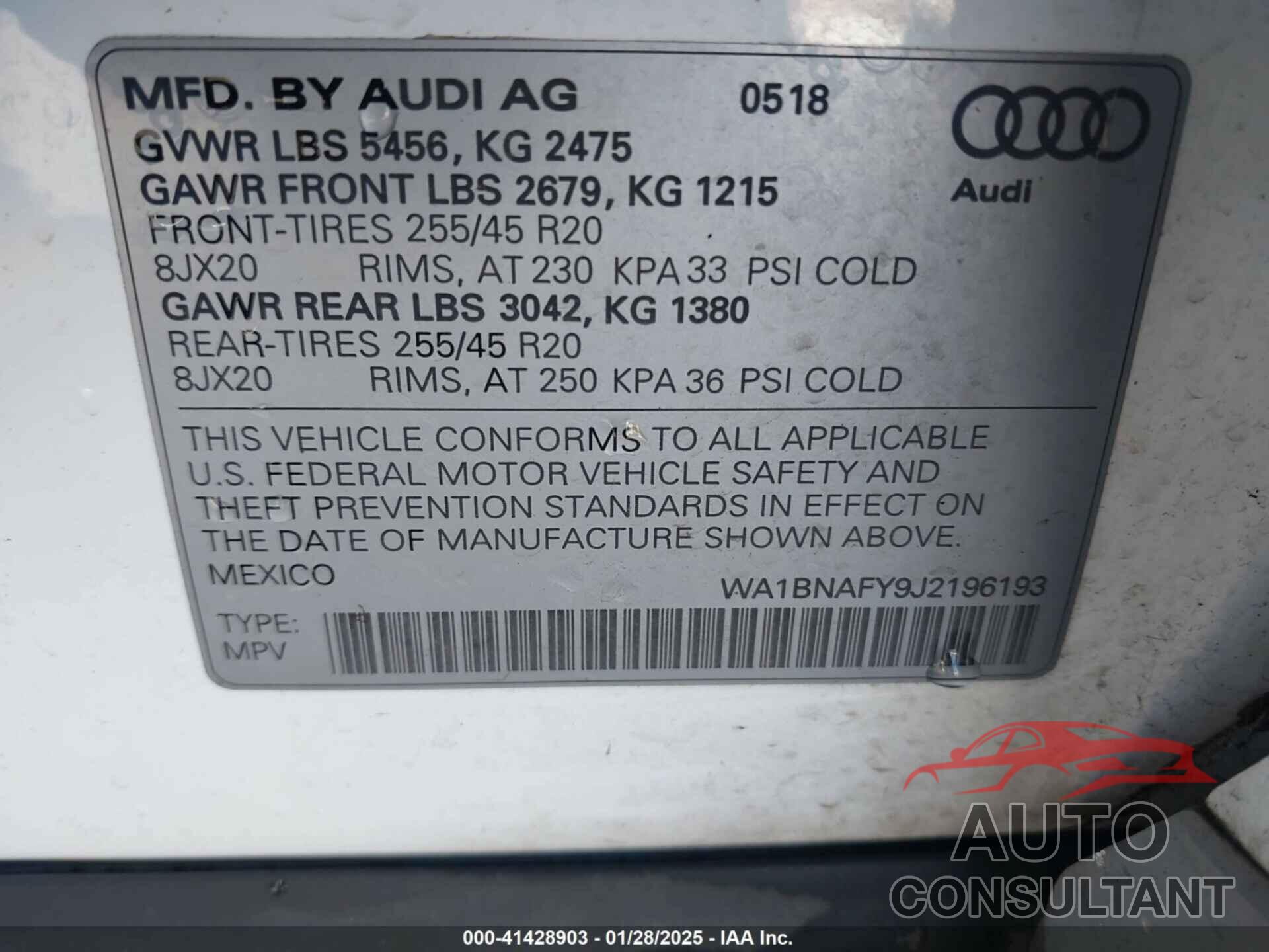 AUDI Q5 2018 - WA1BNAFY9J2196193