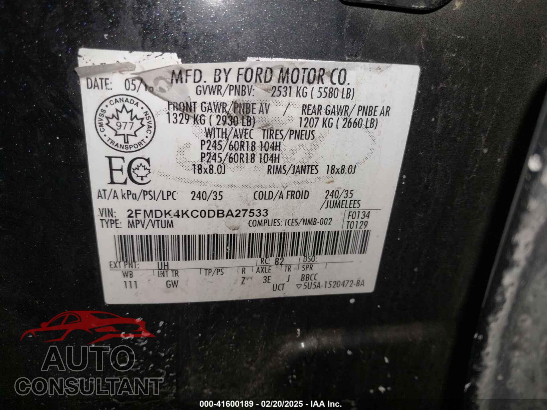 FORD EDGE 2013 - 2FMDK4KC0DBA27533