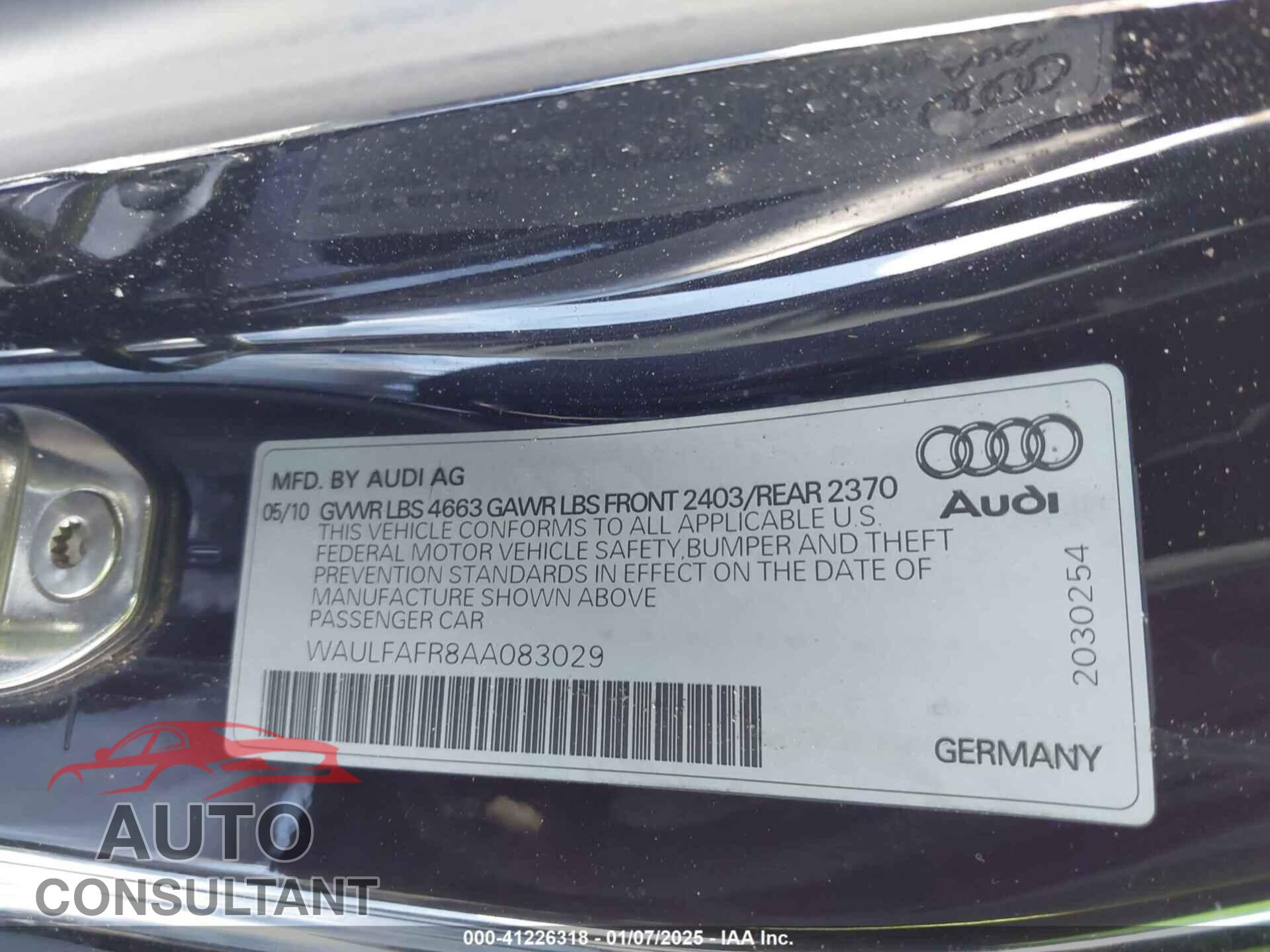 AUDI A5 2010 - WAULFAFR8AA083029
