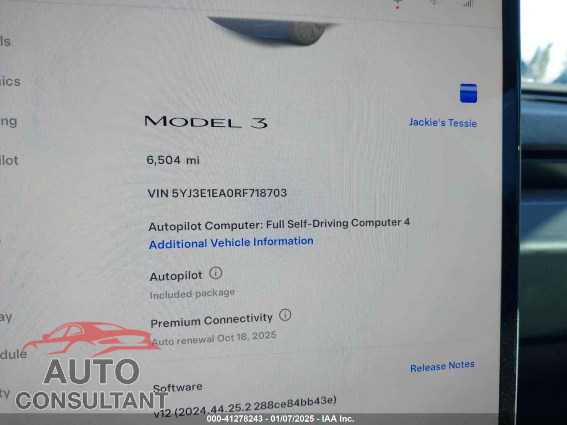 TESLA MODEL 3 2024 - 5YJ3E1EA0RF718703