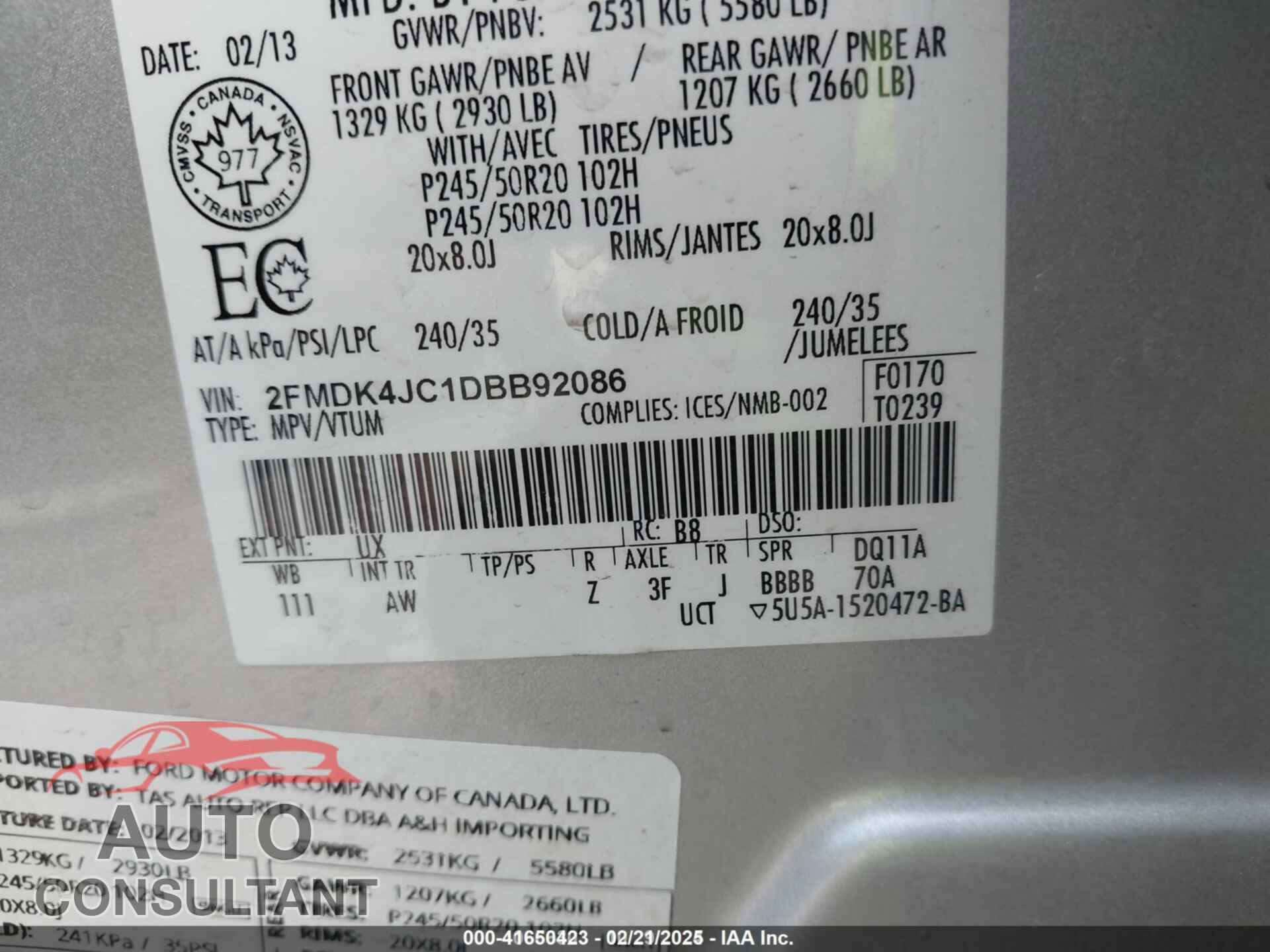 FORD EDGE 2013 - 2FMDK4JC1DBB92086