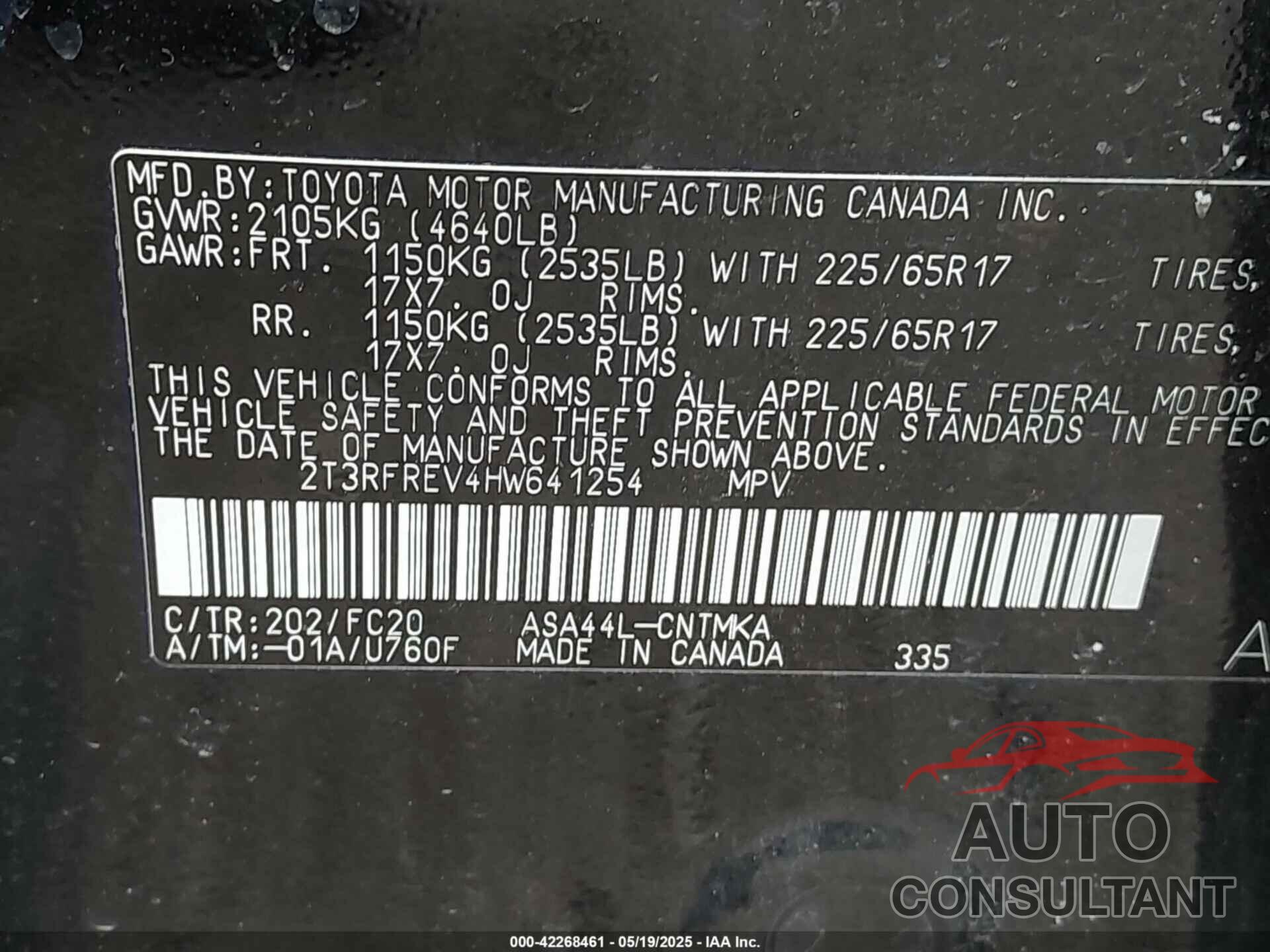 TOYOTA RAV4 2017 - 2T3RFREV4HW641254