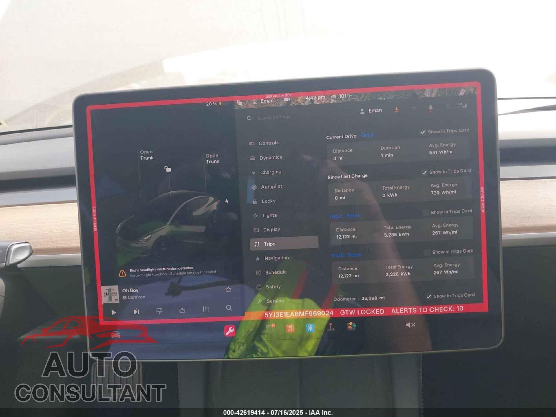 TESLA MODEL 3 2021 - 5YJ3E1EA6MF969024